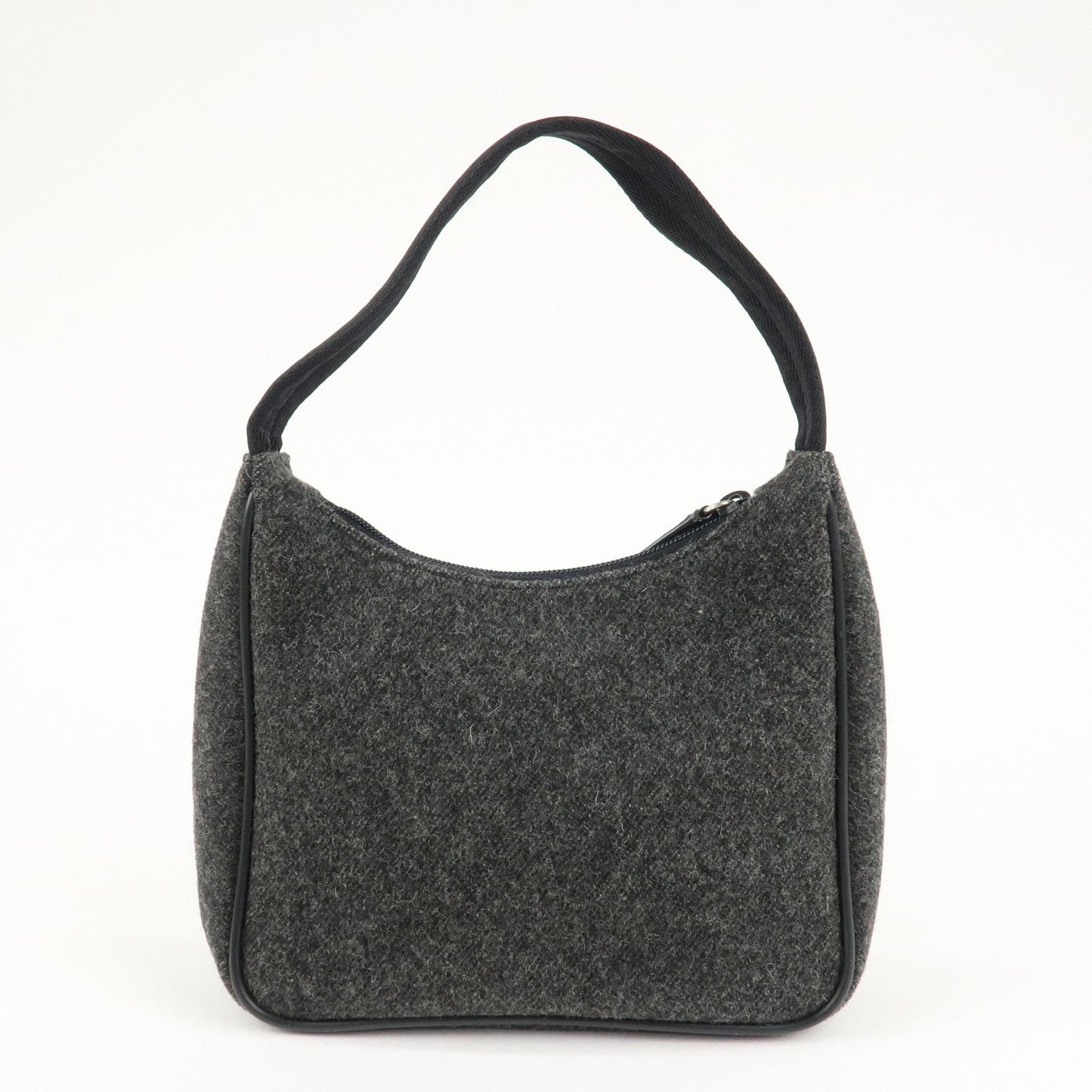 PRADA Felt Leather Shoulder Bag Hand Bag Gray Black  d