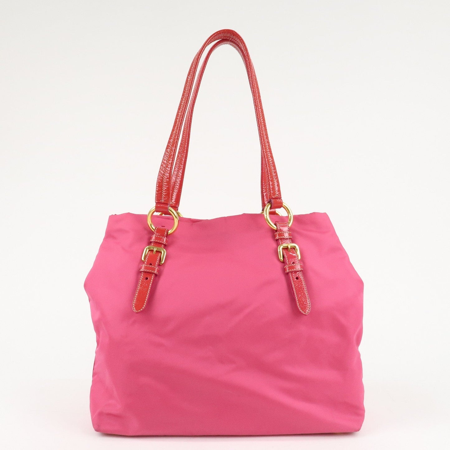 PRADA Nylon Patent Leather Bijou Tote Bag Pink Red BR4138  d