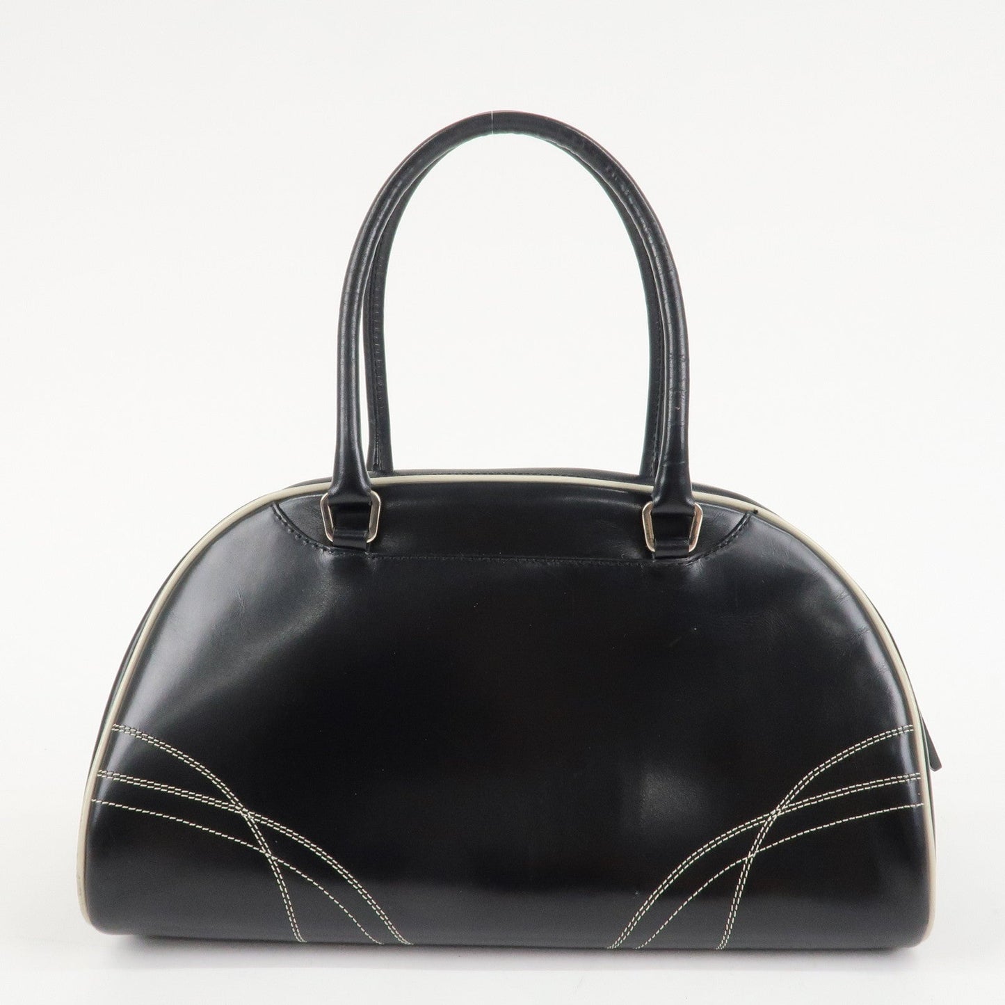 PRADA Leather Mini Boston Bag Shoulder Bag Black Silver HDW  d