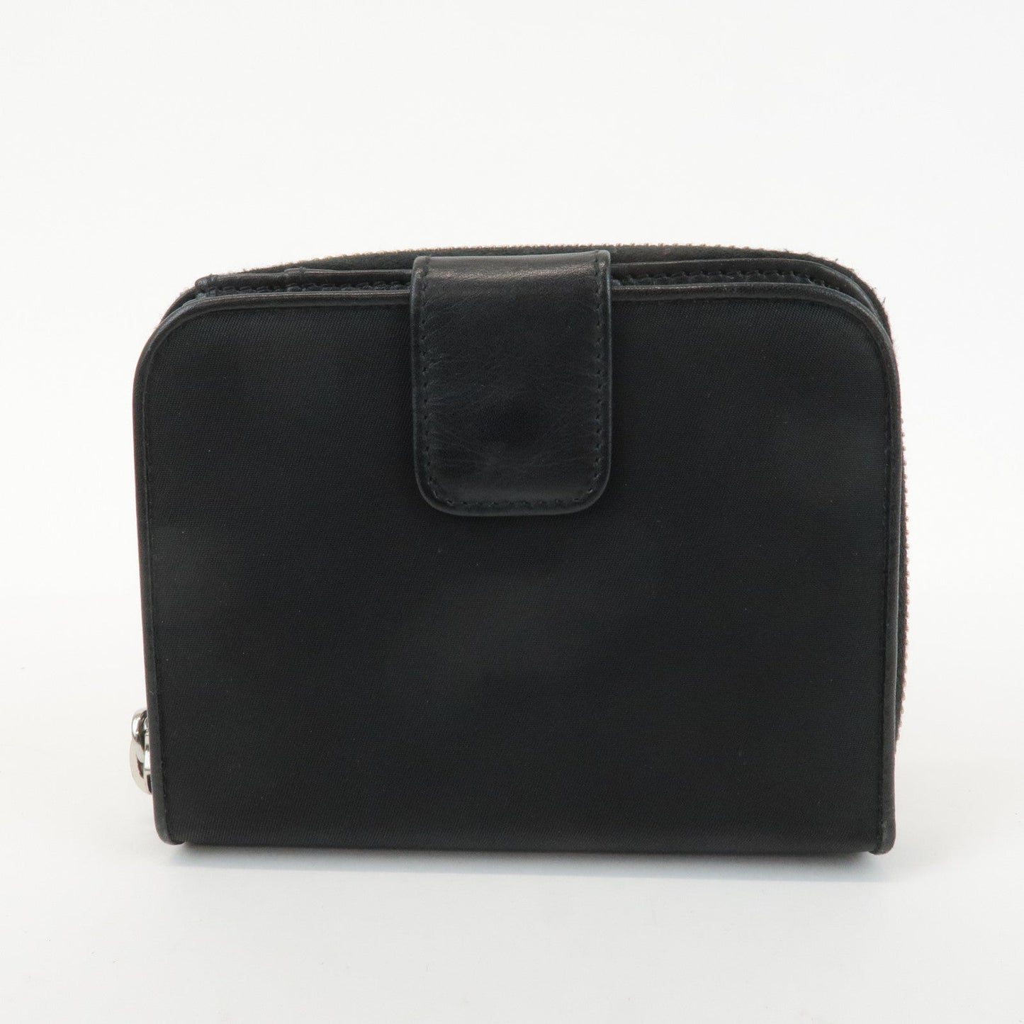 PRADA Logo Leather Round Zip Wallet Bijou Black  d