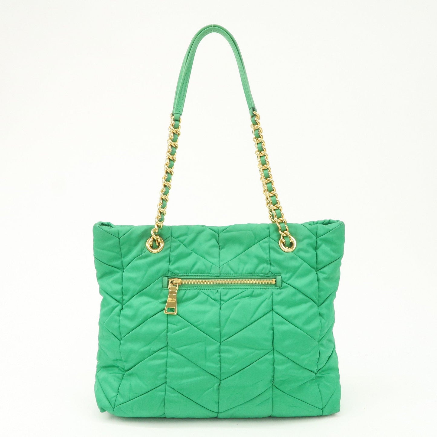 PRADA Triangle Logo Nylon Leather Chain Tote Bag Green BR4383  d