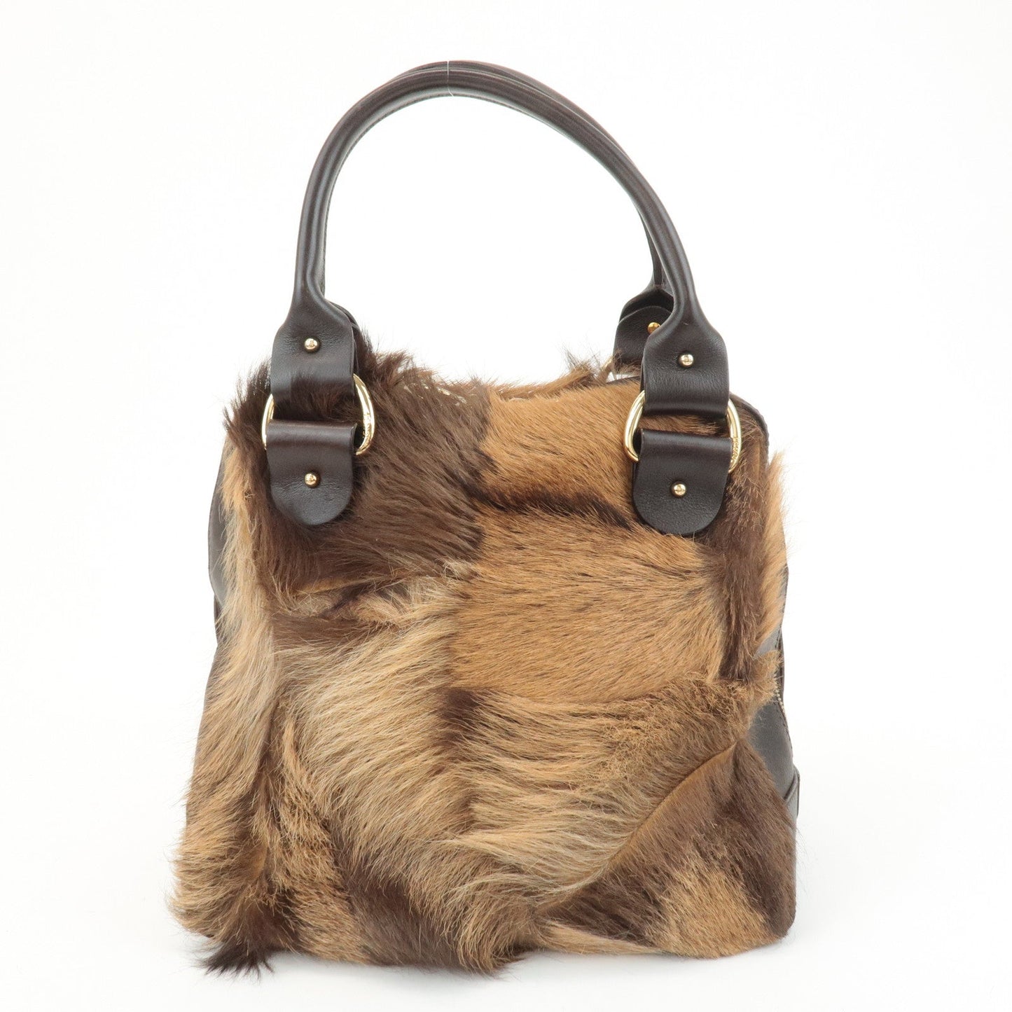 FENDI Unborn Calf Leather Hand Bag Shoulder Bag Brown 8BR286  d