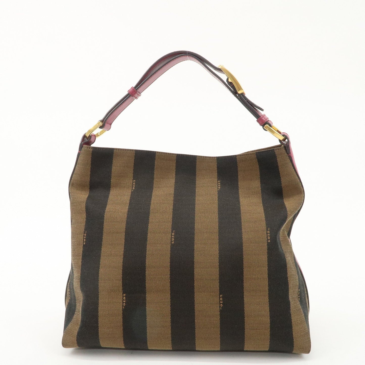 FENDI Pequin Canvas Leather Shoulder Bag Black Brown Pink 8BR669  d