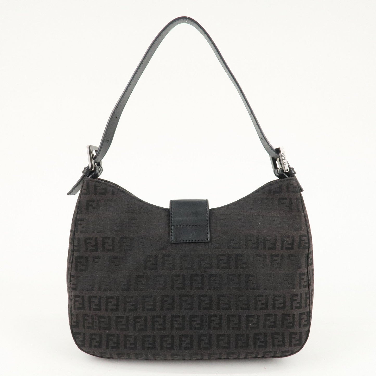 FENDI Zucchino Canvas Leather Shoulder Bag Brown Black 8BR036  d