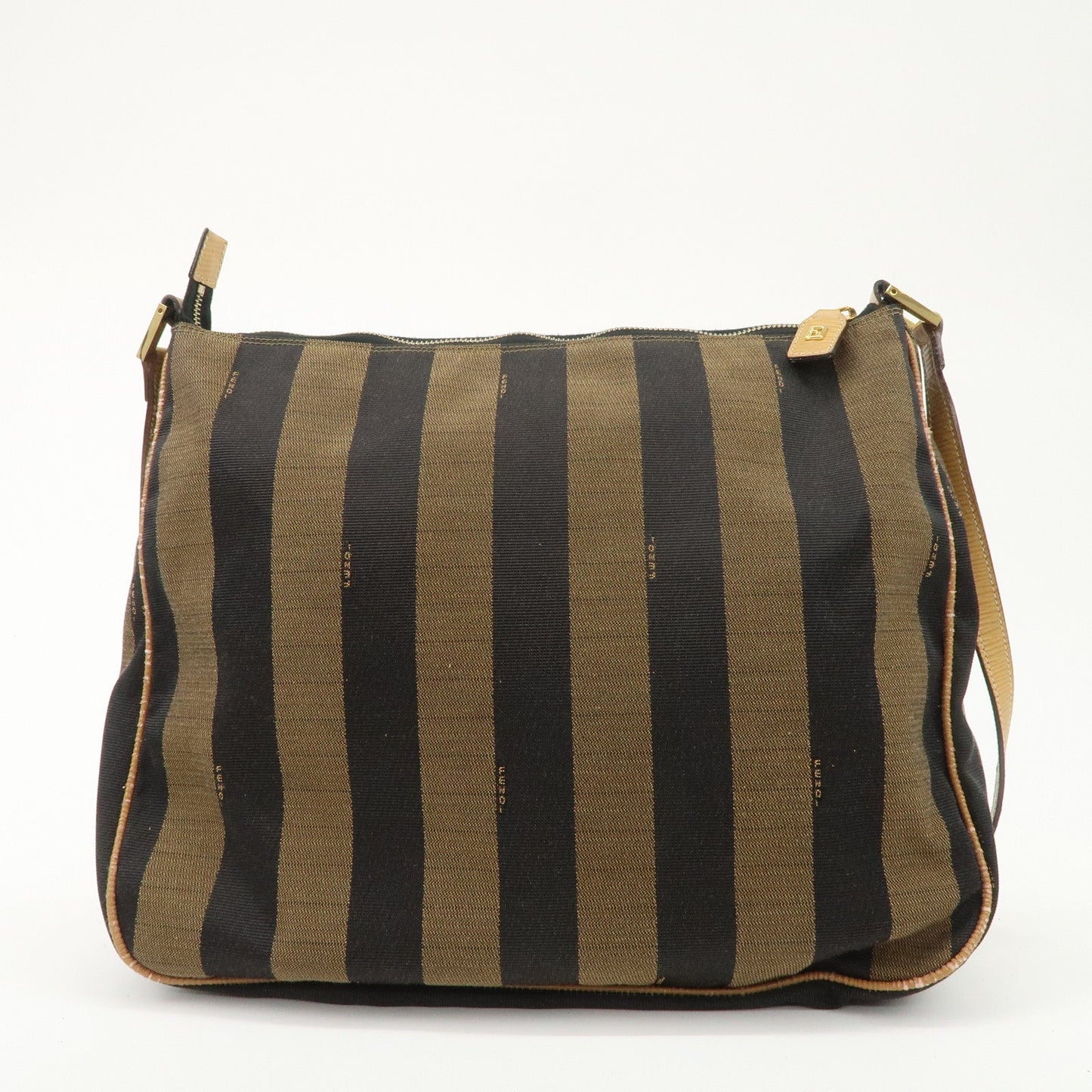 FENDI Pequin Canvas Leather Shoulder Bag Brown Black  d