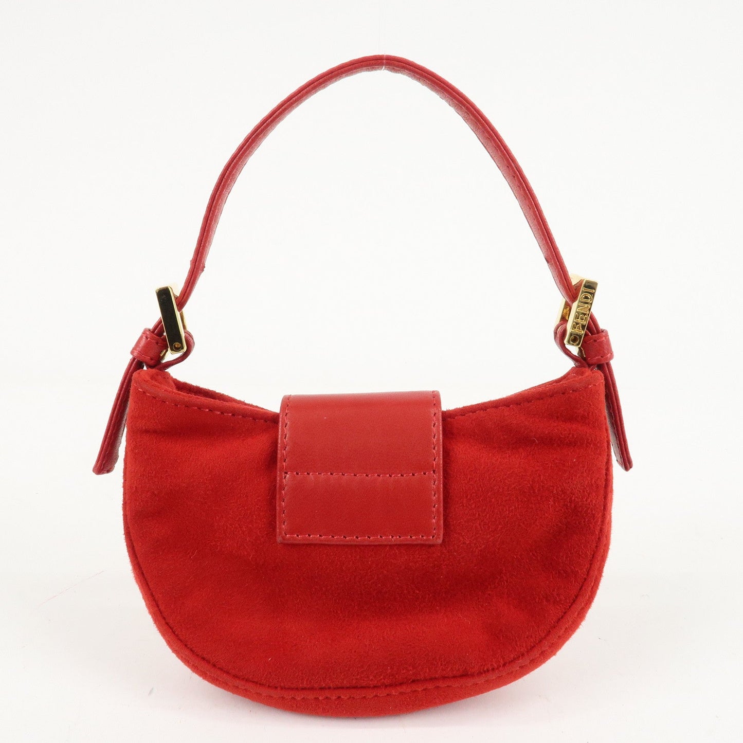 FENDI Suede Leather Mini Croissant Hand Bag Red 26673  d