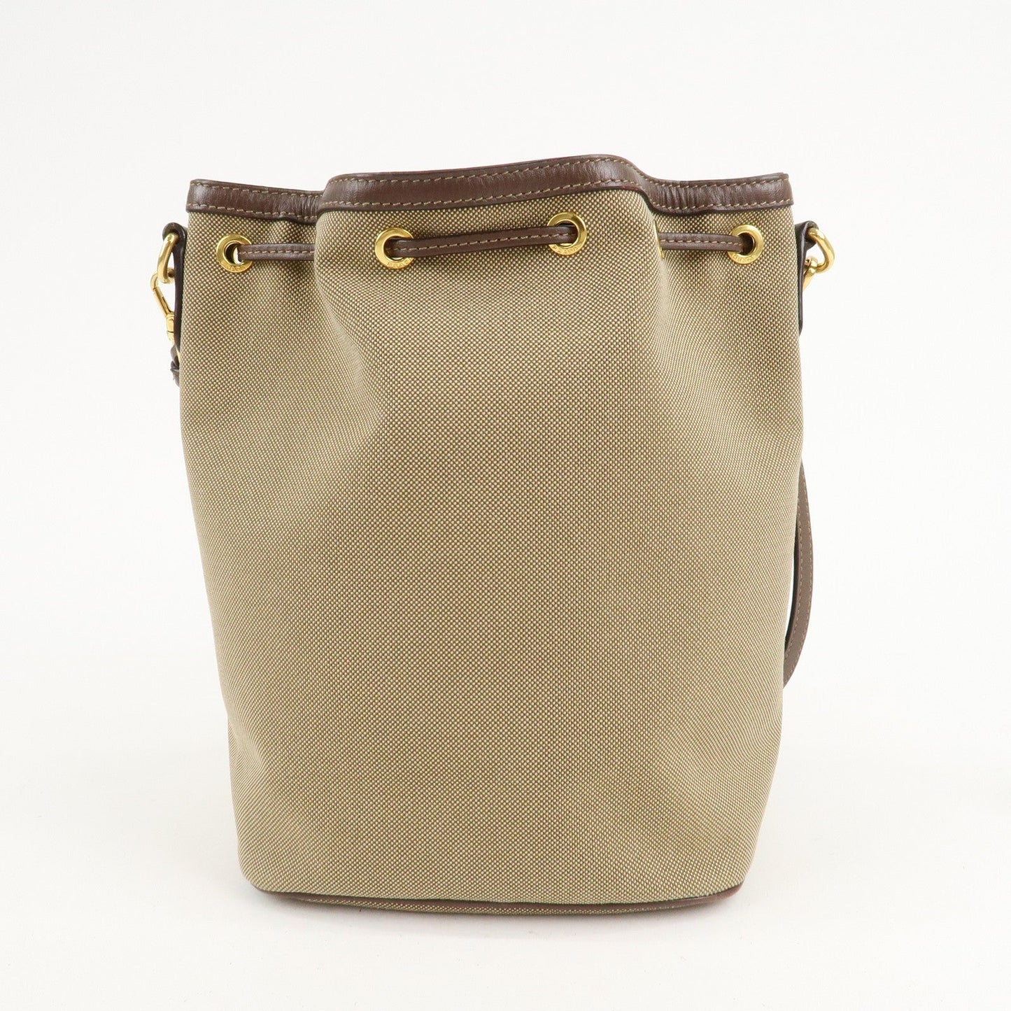 PRADA Logo Jacquard Leather Drawstring Shoulder Bag Beige 1BH038  d