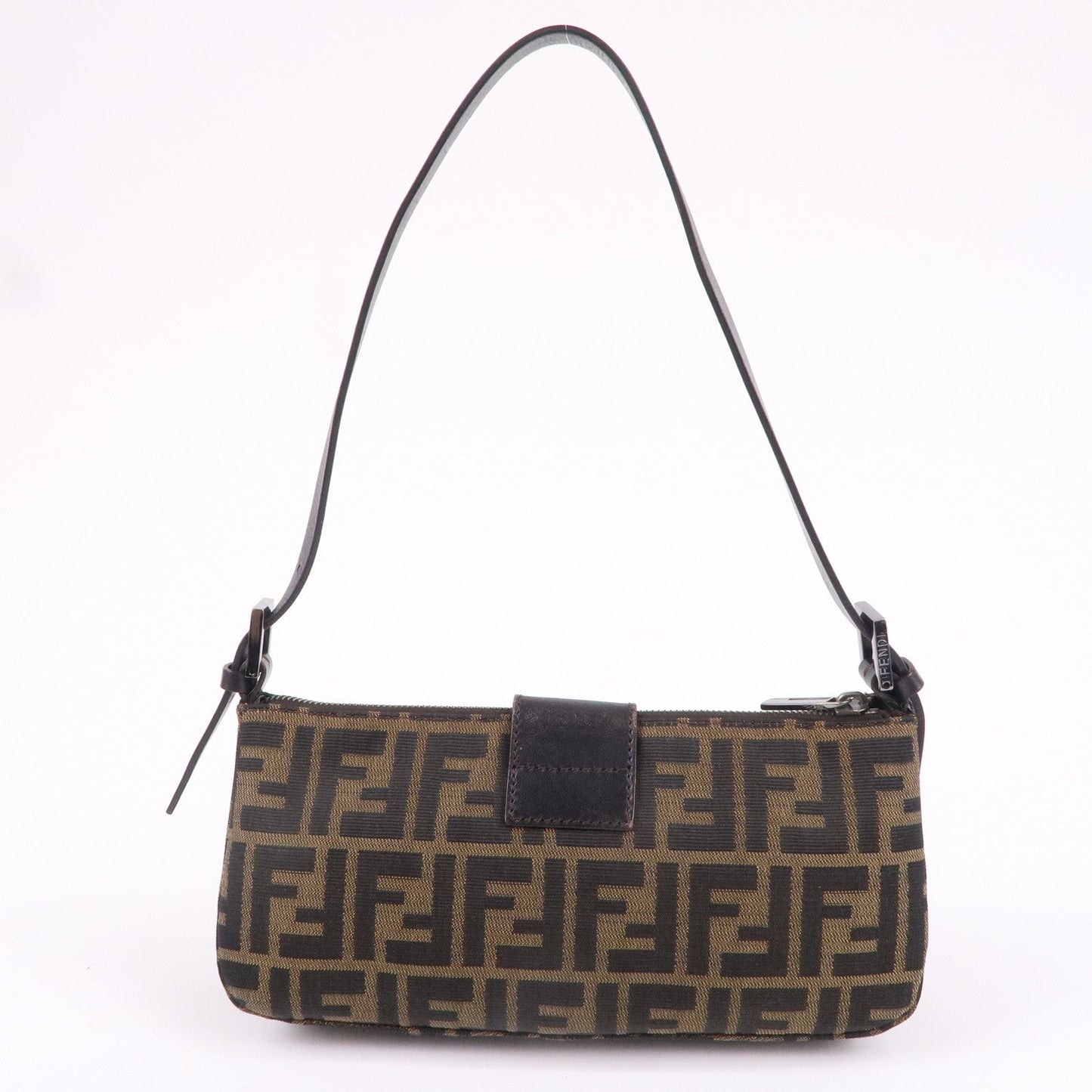 FENDI Zucca Canvas Shoulder Bag Black Brown 8BR034