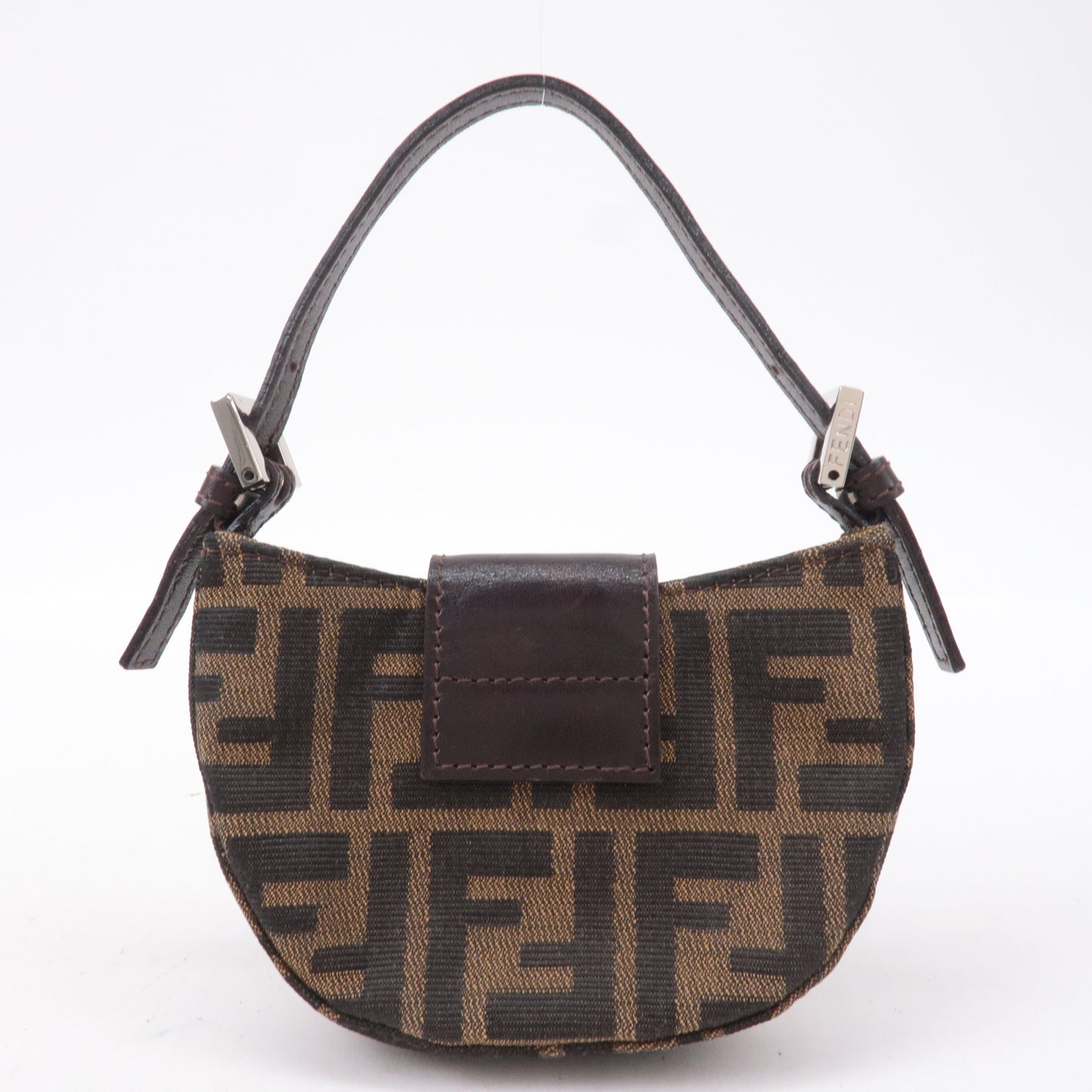 FENDI Zucca Canvas Leather Pouch Mini Bag Brown Black 26673