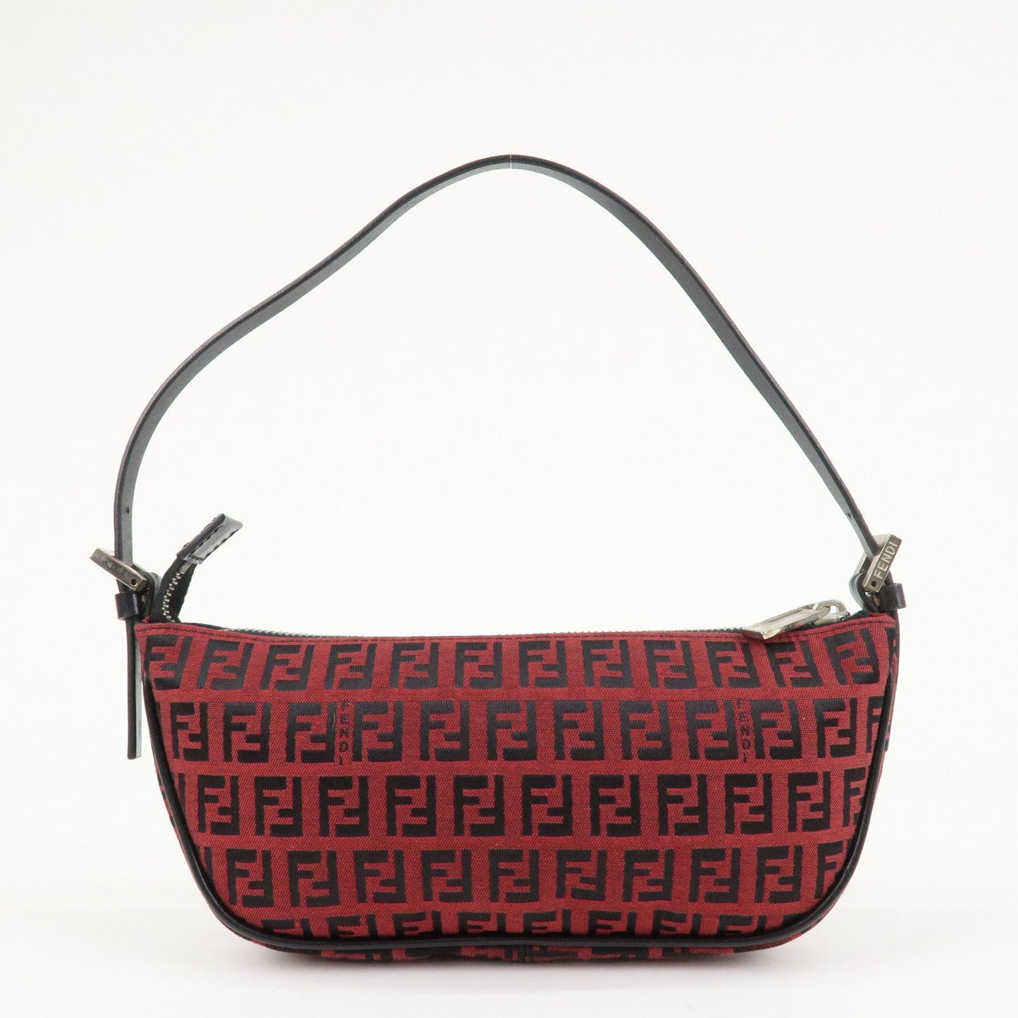 FENDI Zucchino Canvas Leather Accessory Pouch Hand Bag Black Red  d