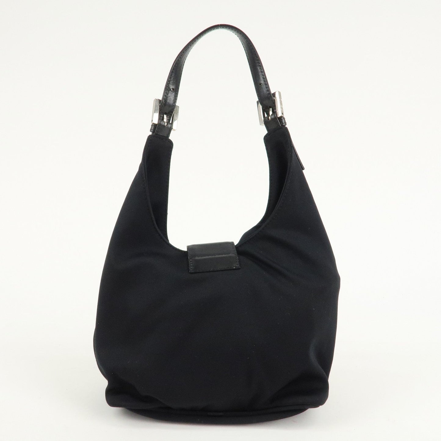 FENDI Cotton Leather Shoulder Bag Black 26686  d