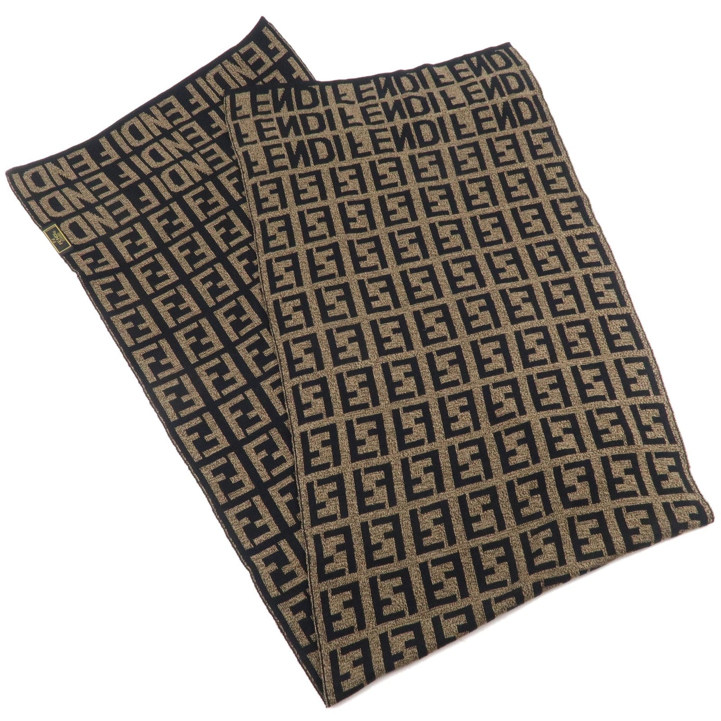 FENDI Zucca Logo Knit Wool Scarf Brown Black