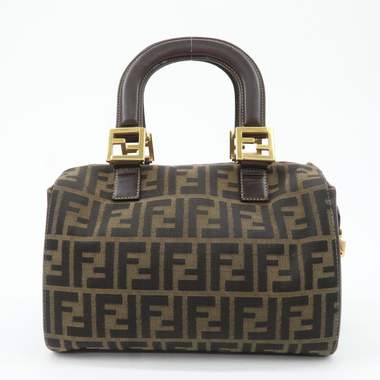 FENDI Zucca Canvas Leather Hand Bag Brown Black  d