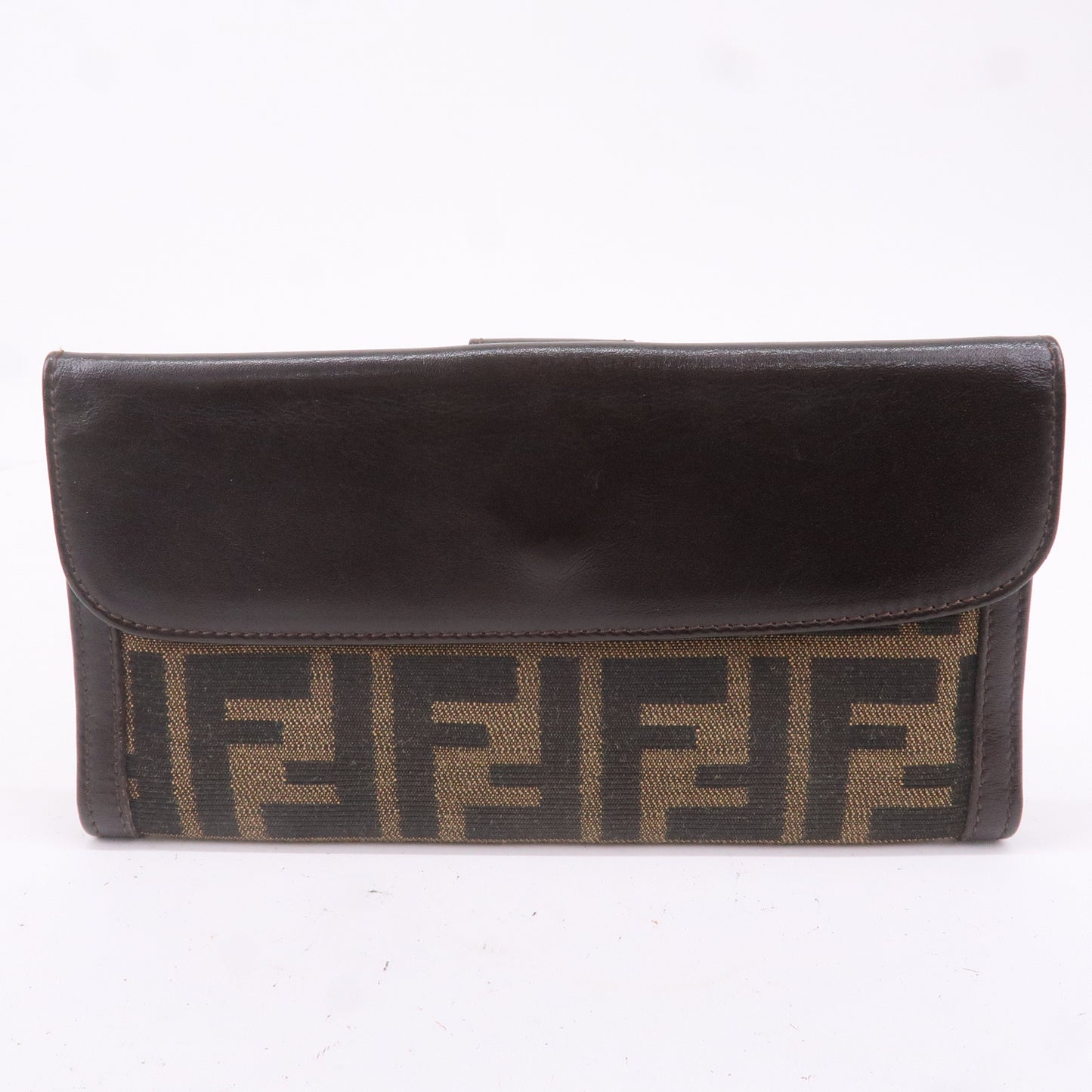 FENDI Zucca Canvas Leather W Hook Wallet Brown Black 51339