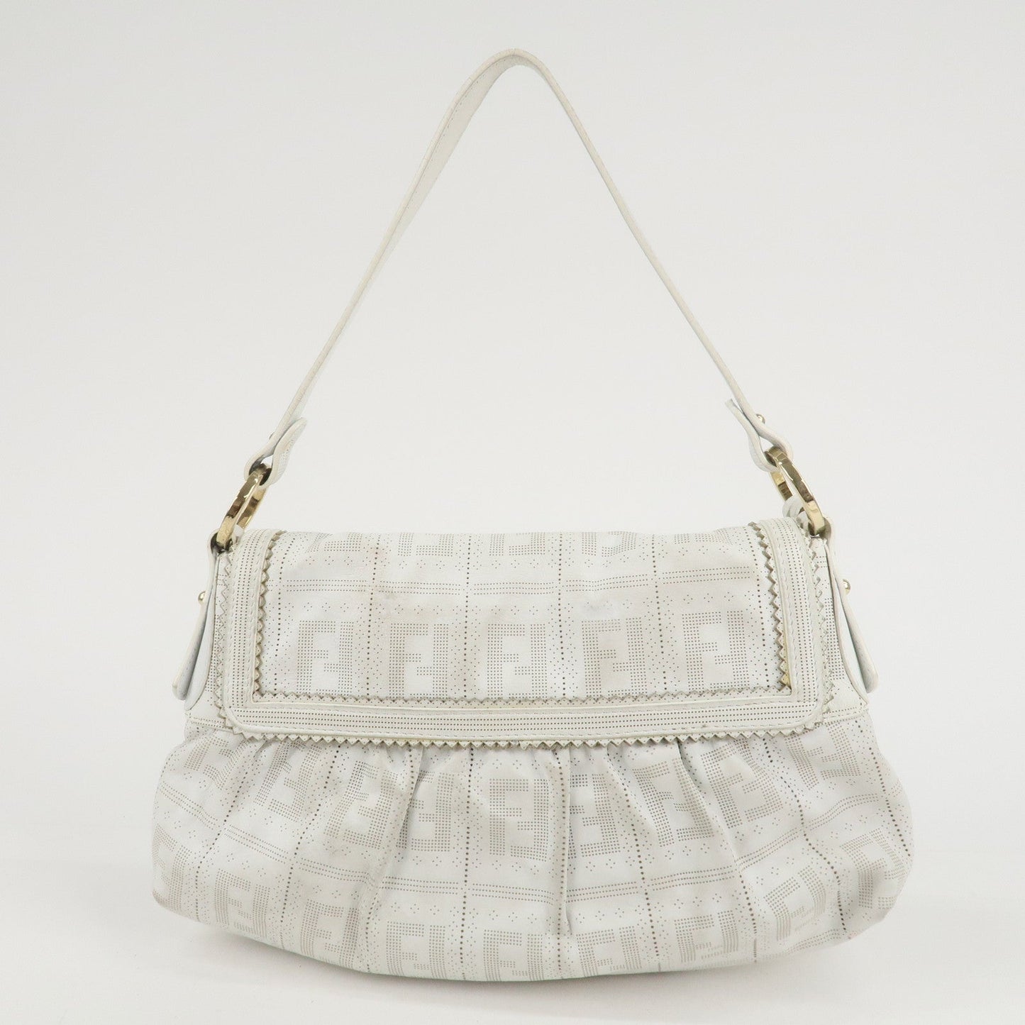 FENDI Zucca Leather Shoulder Bag Hand Bag White 8BR445  d