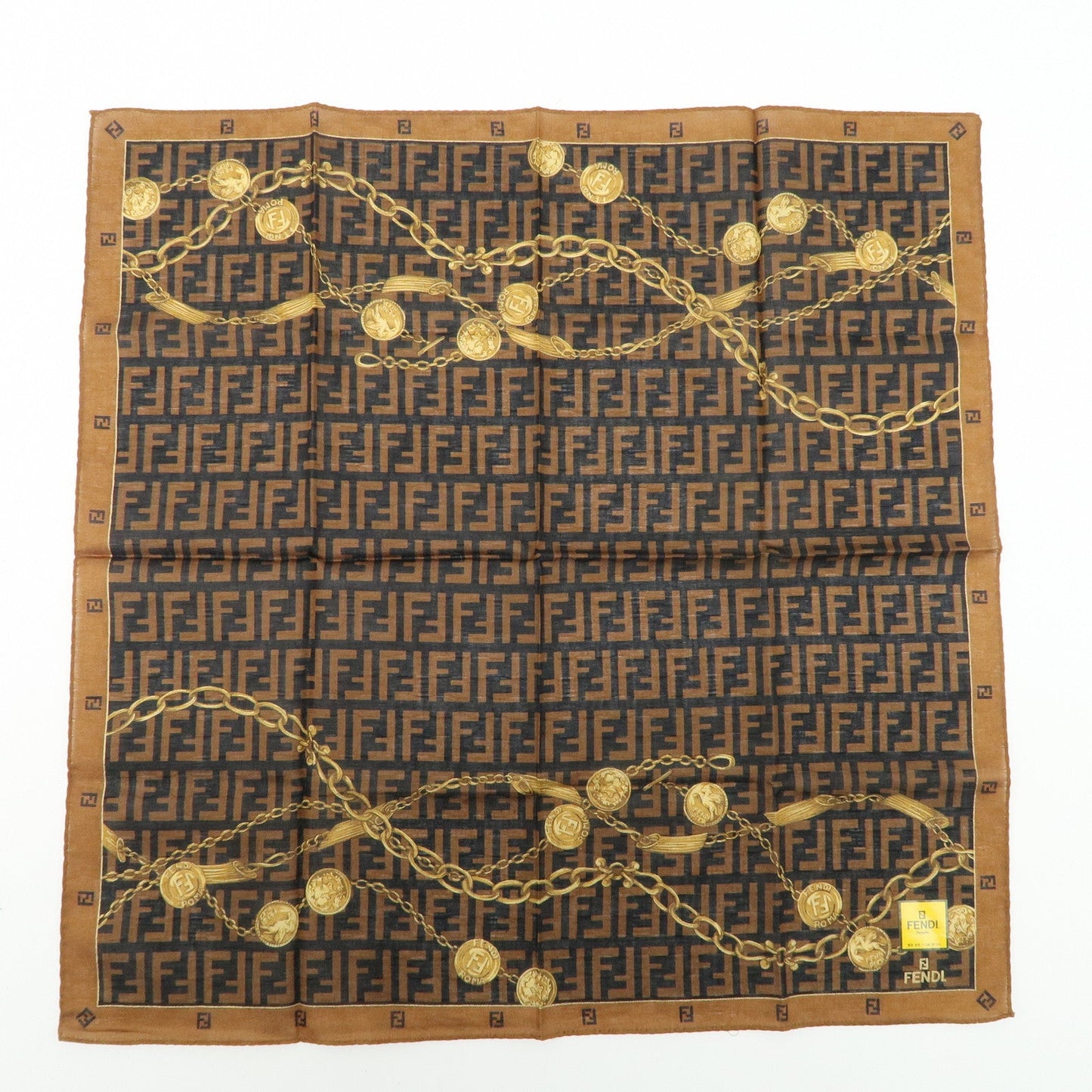 FENDI Set of 5 Cotton 100% Handkerchief Brown Beige Yellow White  d