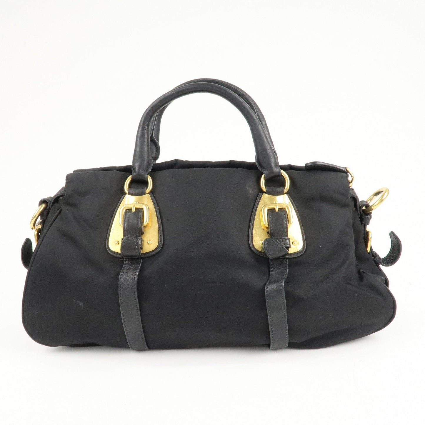 PRADA Logo Nylon Leather 2Way Shoulder Bag Black Gold HDW BN1903  d