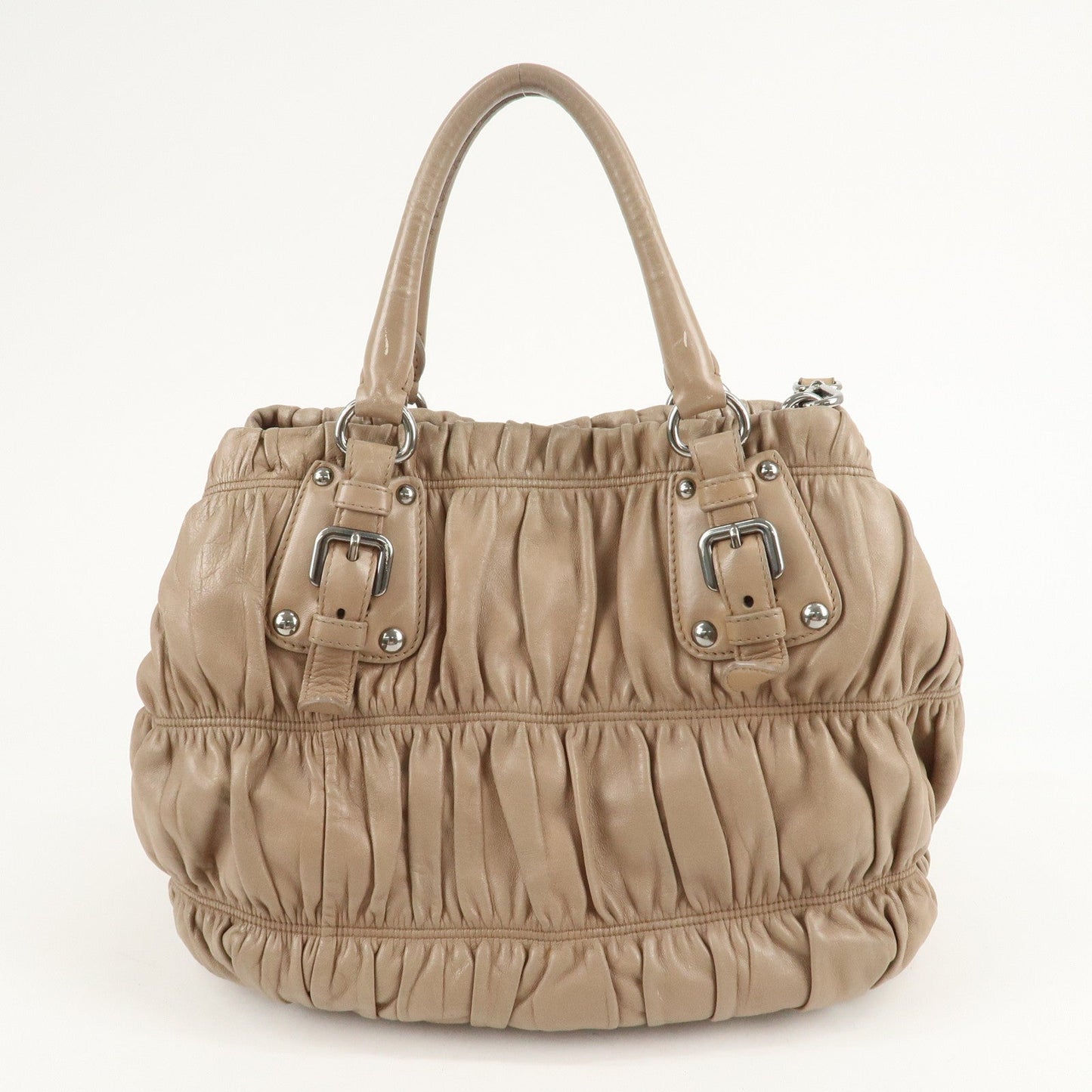 PRADA Leather 2Way Hand Bag Shoulder Bag Beige N1788  d