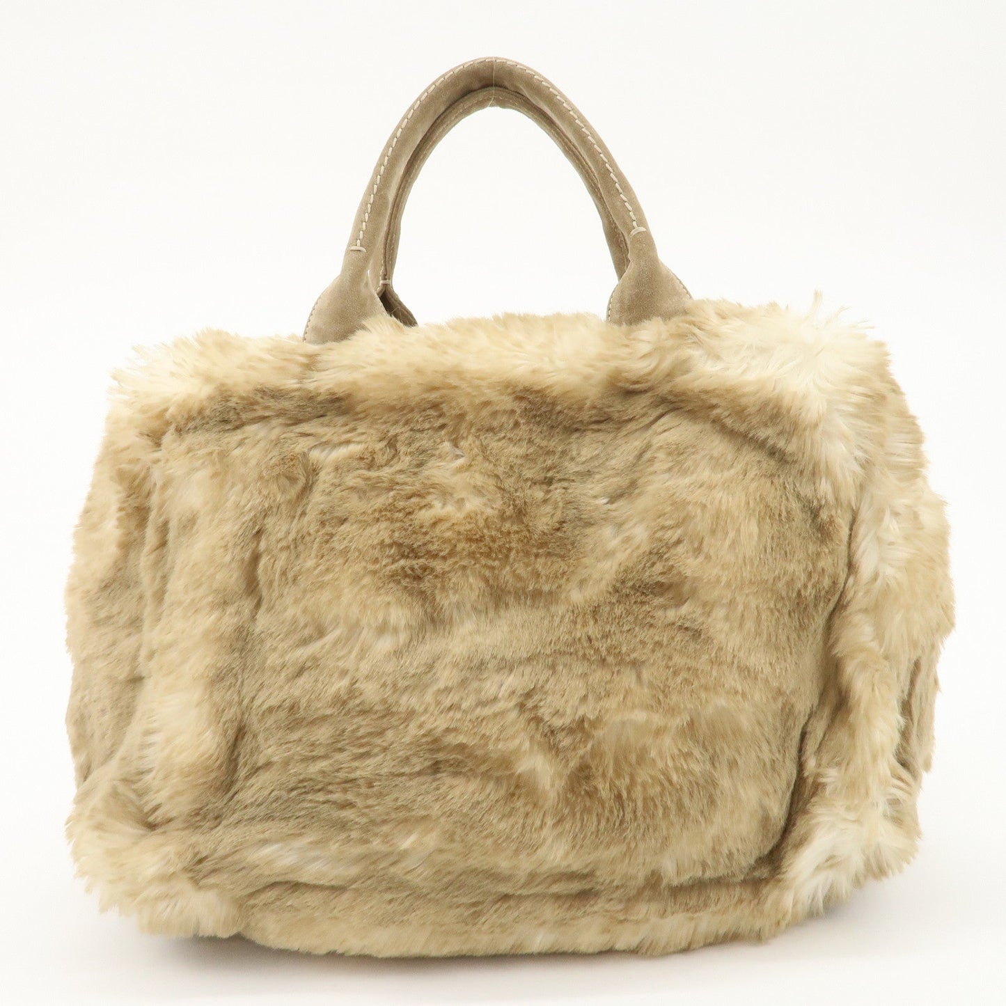 PRADA Eco Lapin Fur Suede Canapa Large Tote Bag Beige BN1918  d