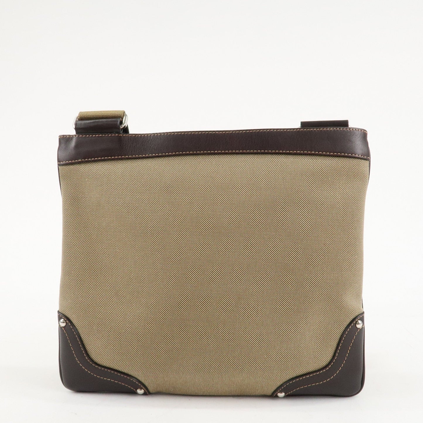 PRADA Logo Jacquard Leather Shoulder Bag Beige Dark Brown M506A  d