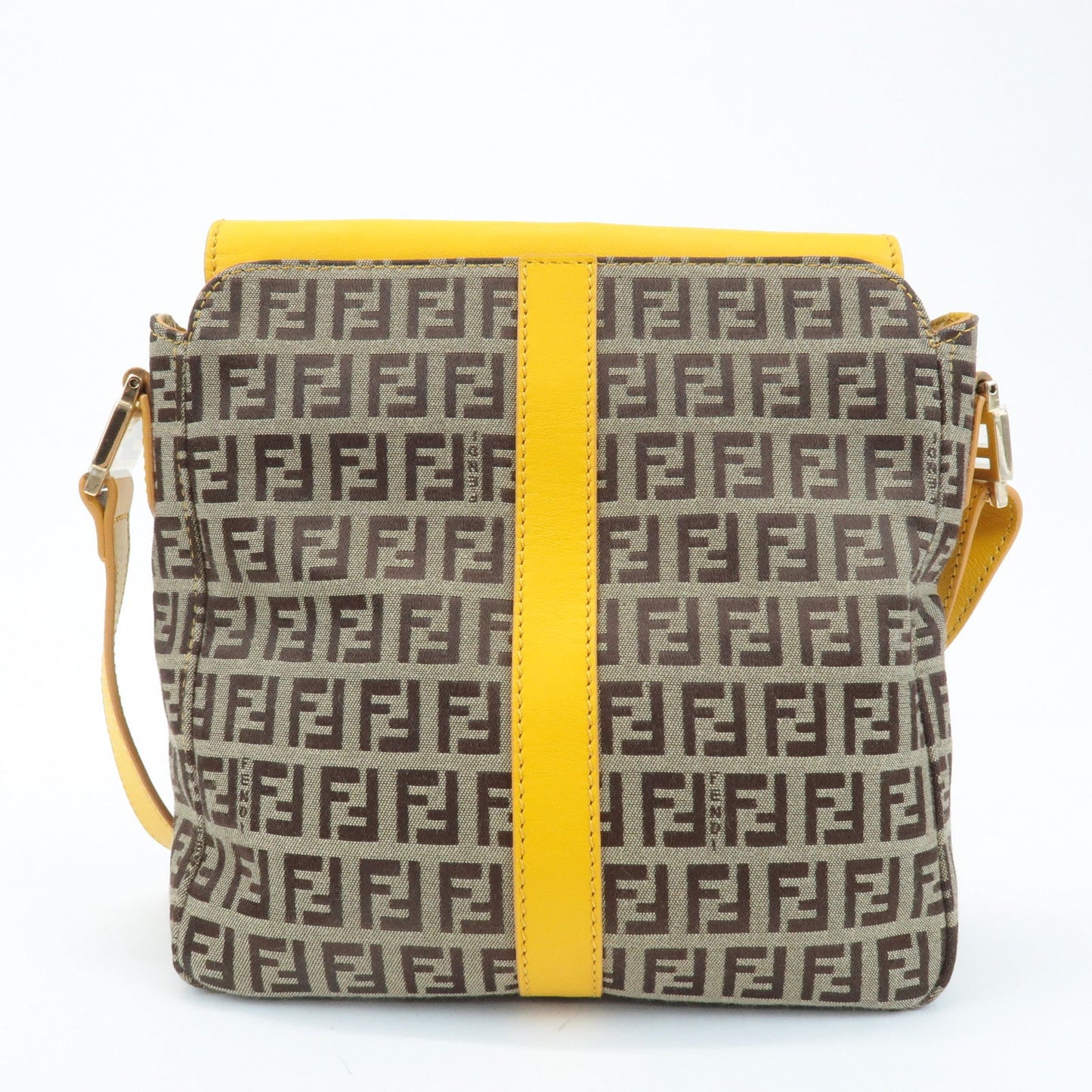 FENDI Zucchino Canvas Leather Shoulder Bag BrownYellow 8BT175  d