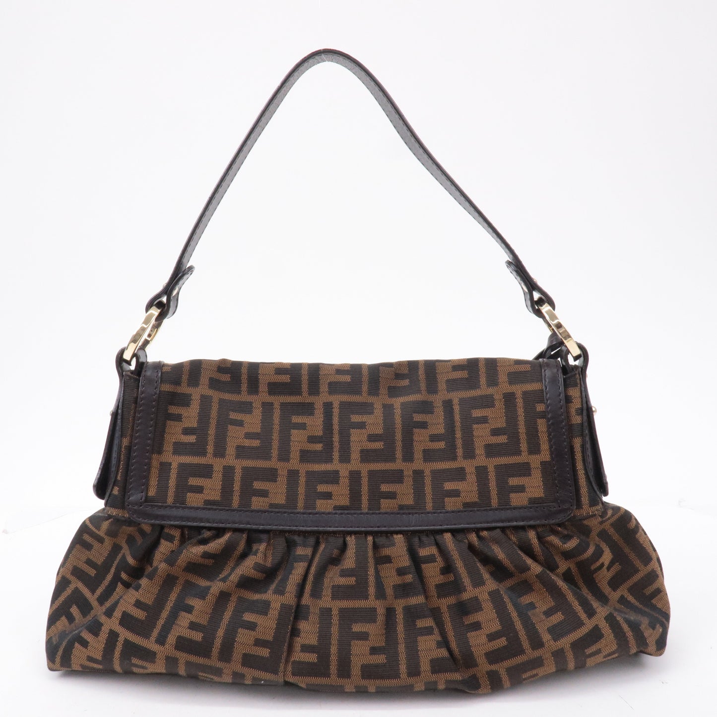 FENDI Zucca Canvas Leather Shoulder Bag Brown Black 8BR436