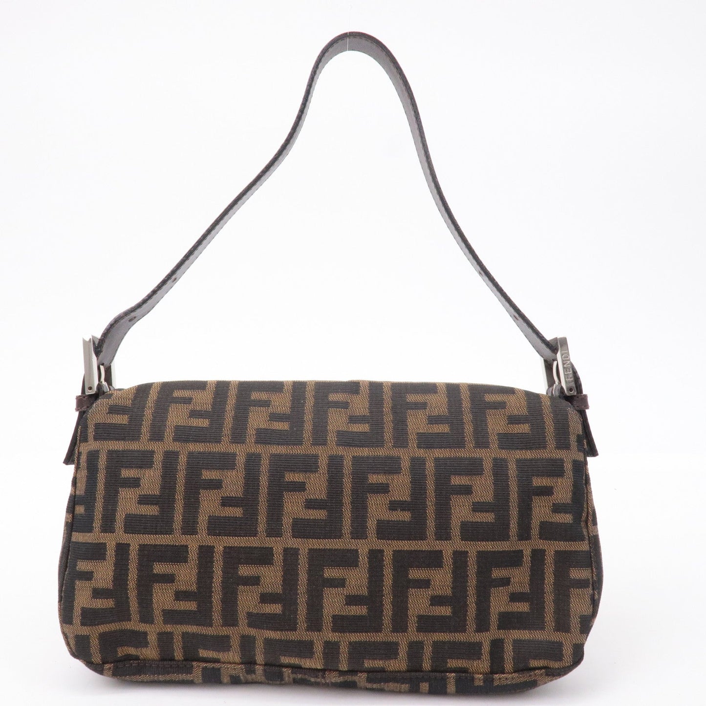 FENDI Mamma Baguette Zucca Canvas Leather Shoulder Bag Brown 26424