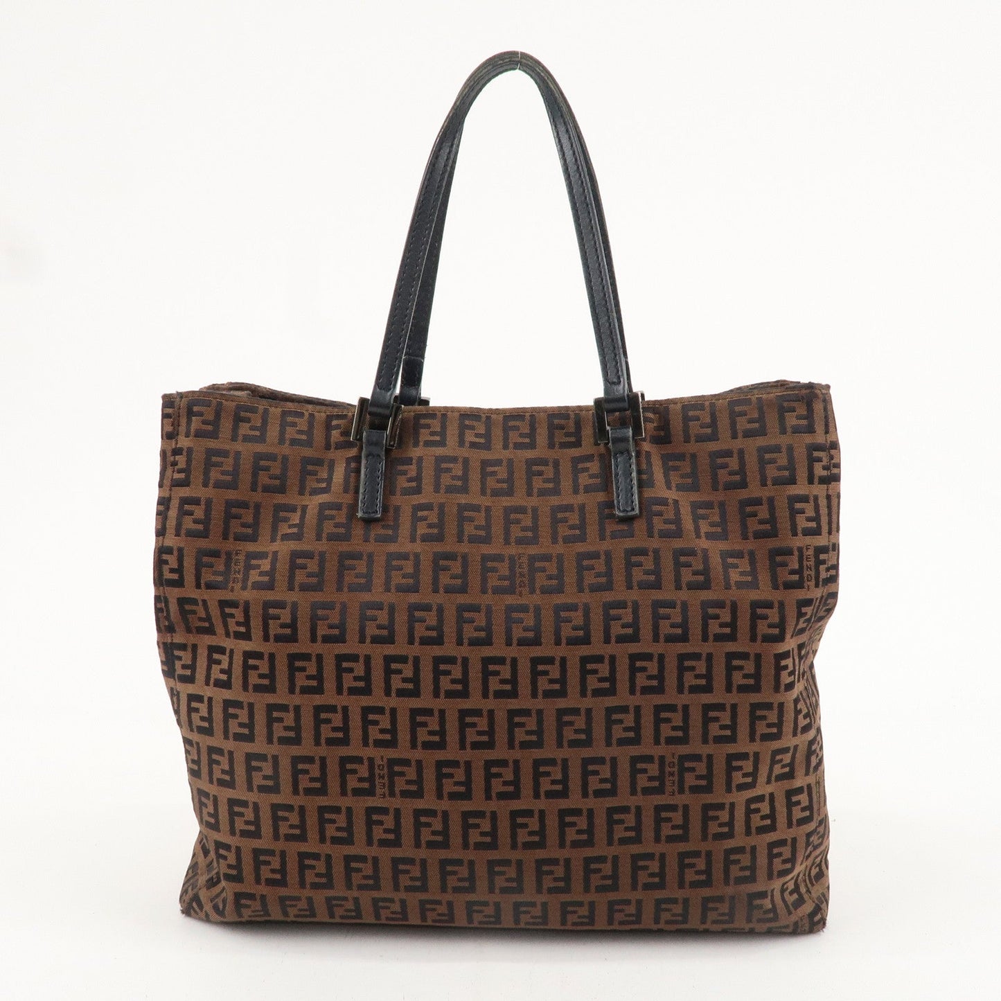 FENDI Zucchino Canvas Leather Hand Bag Brown Black 8BH133
