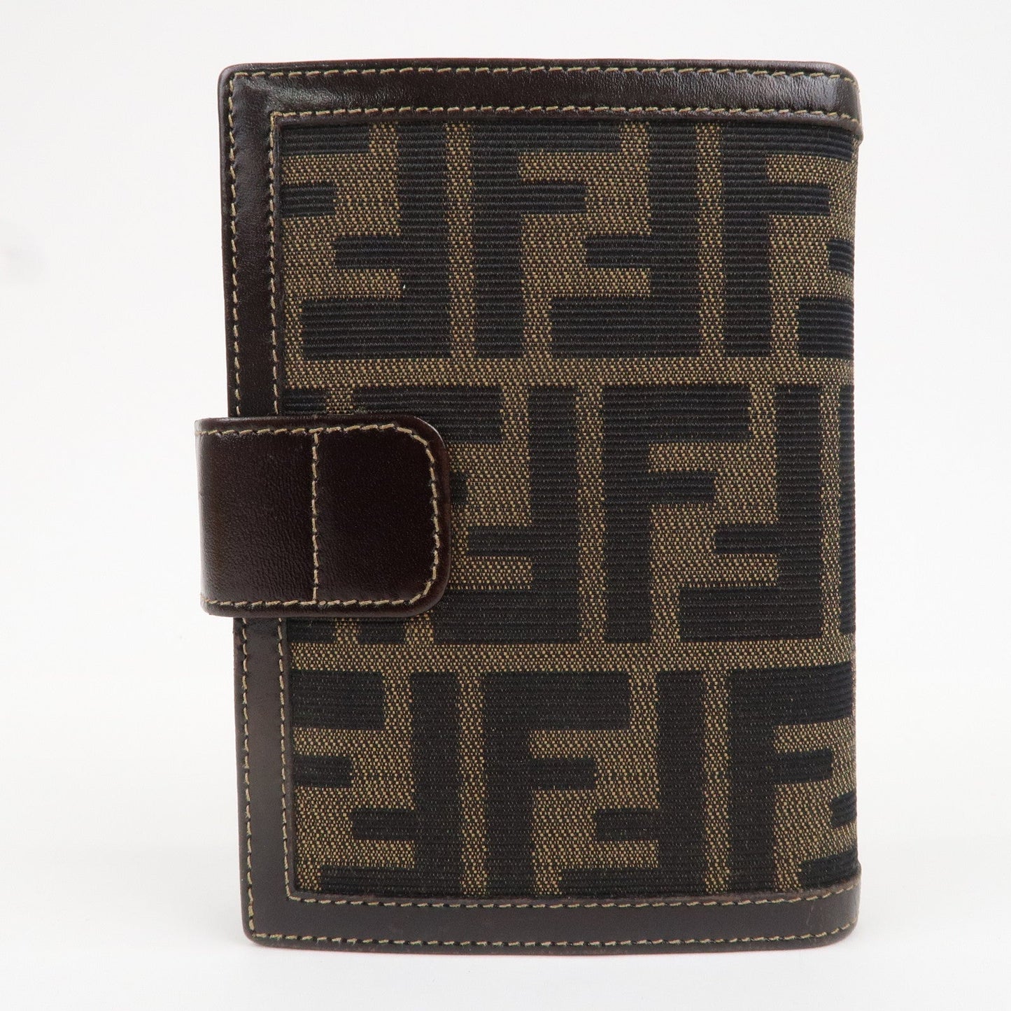 FENDI Zucca Canvas Leather Planner Cover Khaki Black Brown 30153