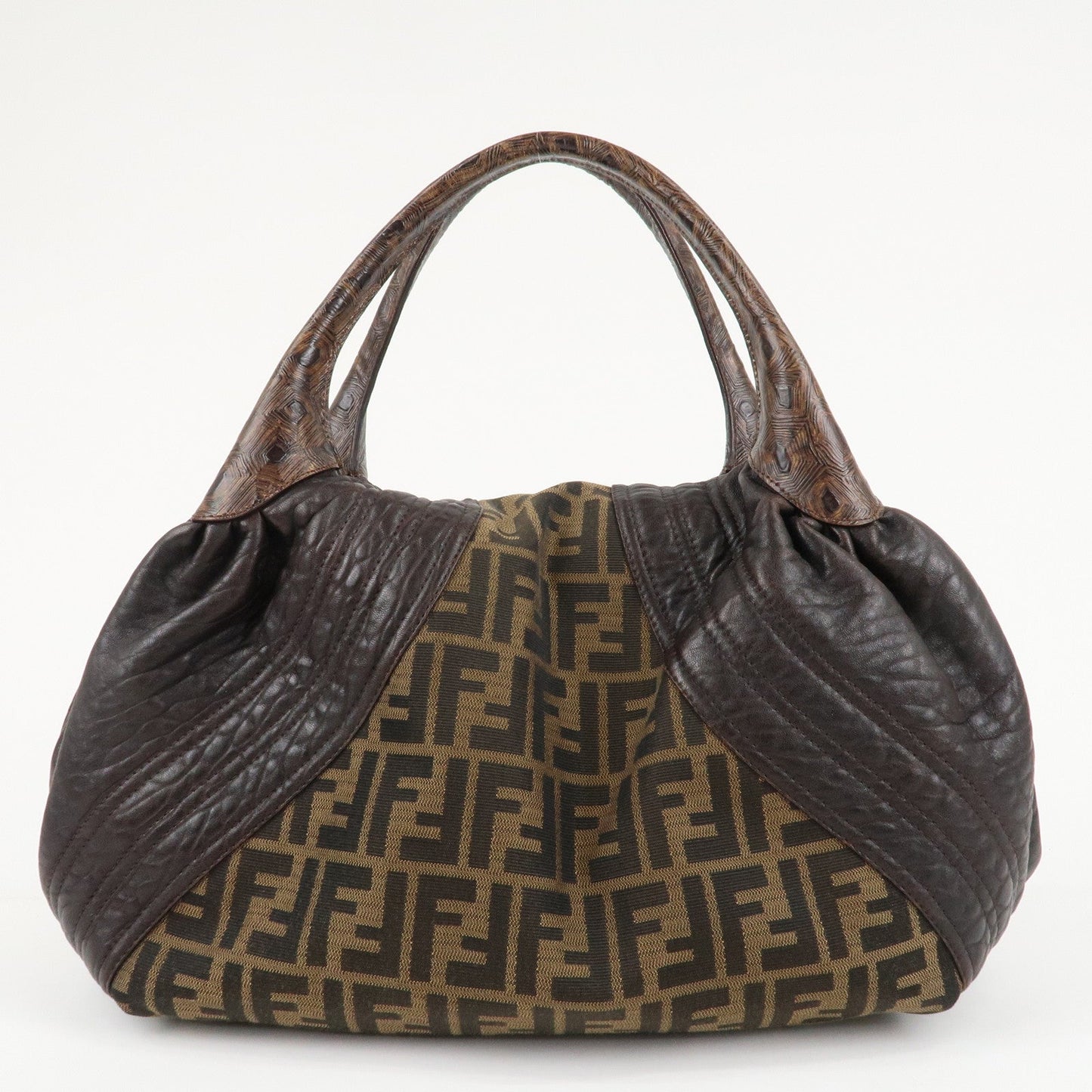FENDI Zucca Canvas Leather Spy Bag Brown Black 8BR511  d