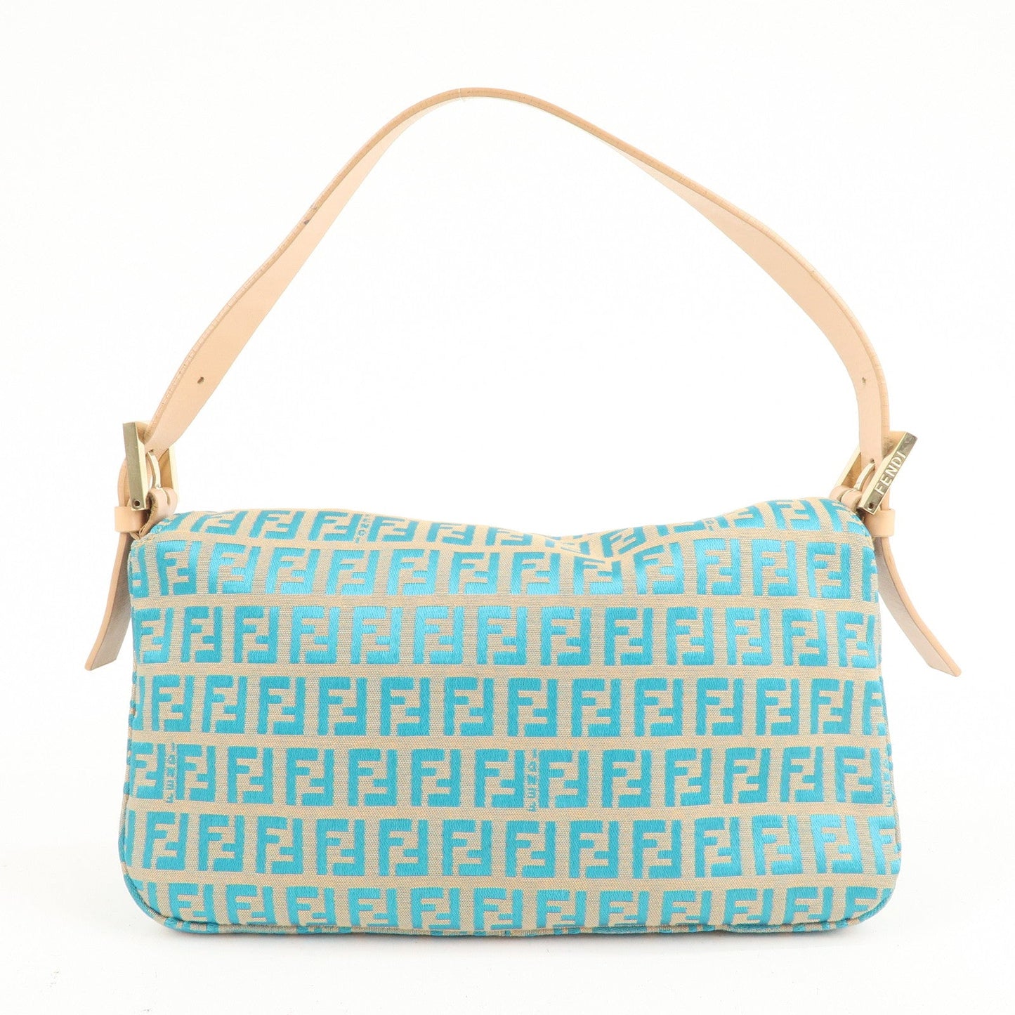 FENDI Zucchino Mamma Baguette Canvas Leather Bag Blue Beige 8BR003