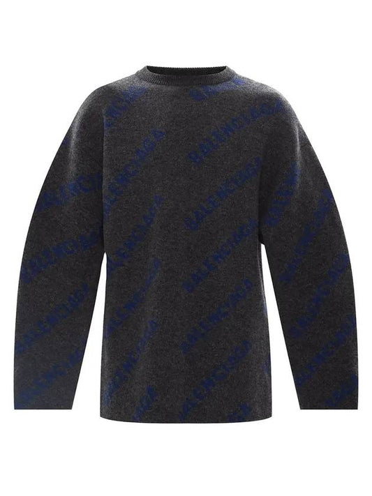 Luxury Balenciaga Trending 2025 All-Over Logo Wool Knit Top Grey