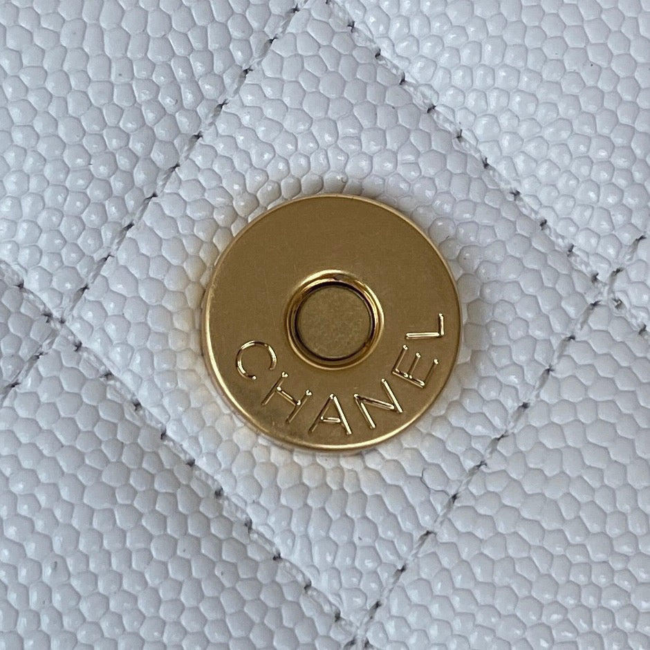 CHL Clutch With Chain Gold Hardware Grained Shinny White For Women Handbags, Shoulder Bags 4.7in/12cm AP2857