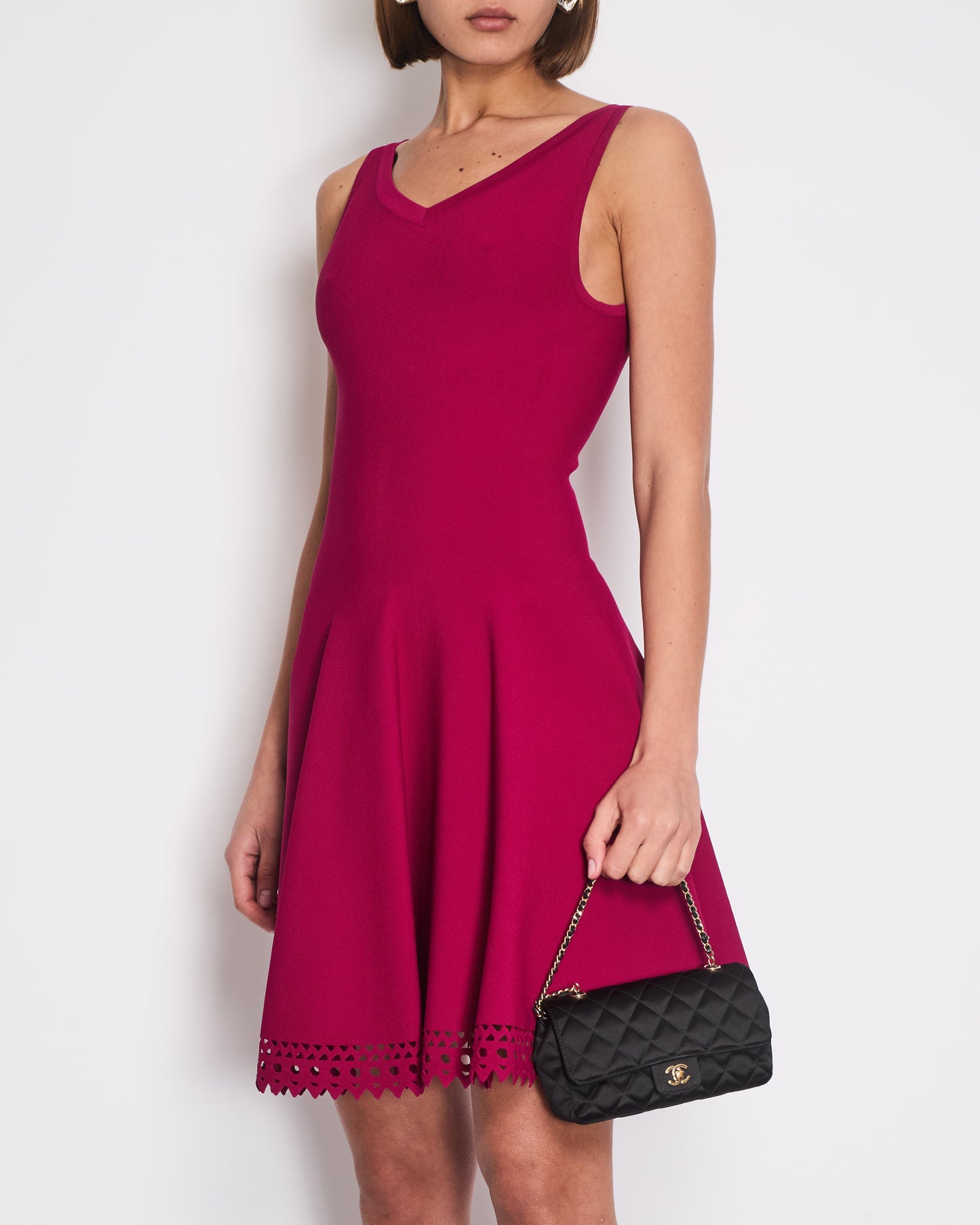 Ala•a Fuchsia Pink Sleeveless Skater Dress Size FR 38 (UK 10)