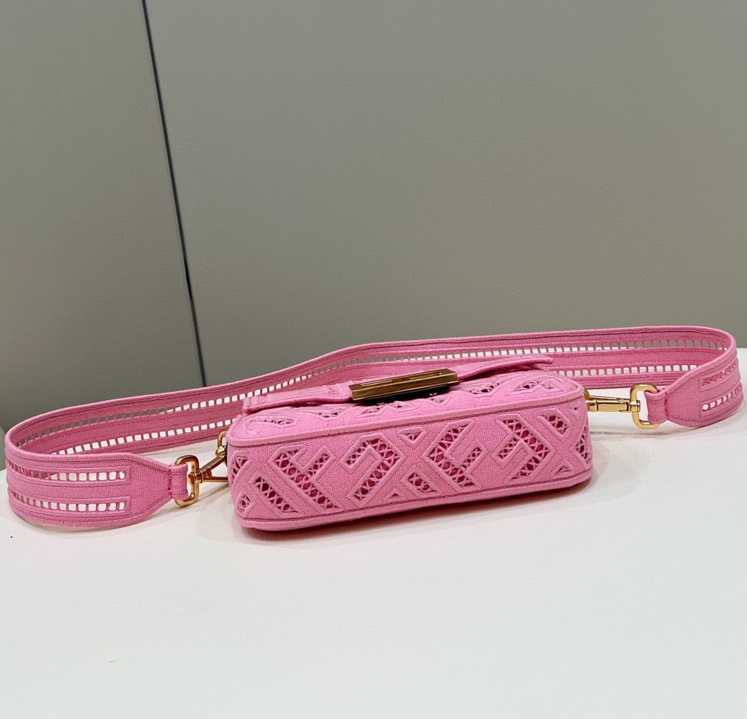 Top QualityTop Quality Baguette Pink with Embroidery Small Bag For Woman 21cm/8in