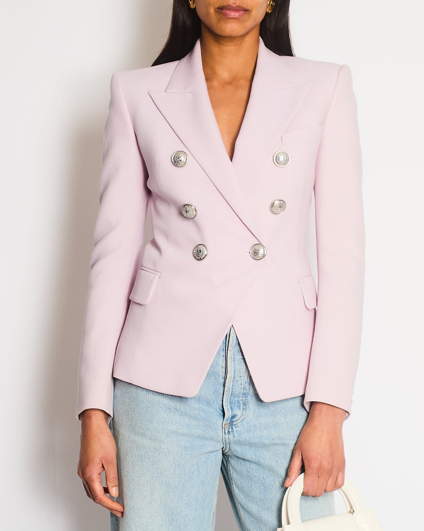 Balmain Lilac Wool Blazer Jacket with Silver Buttons Size FR 34 (UK 6)