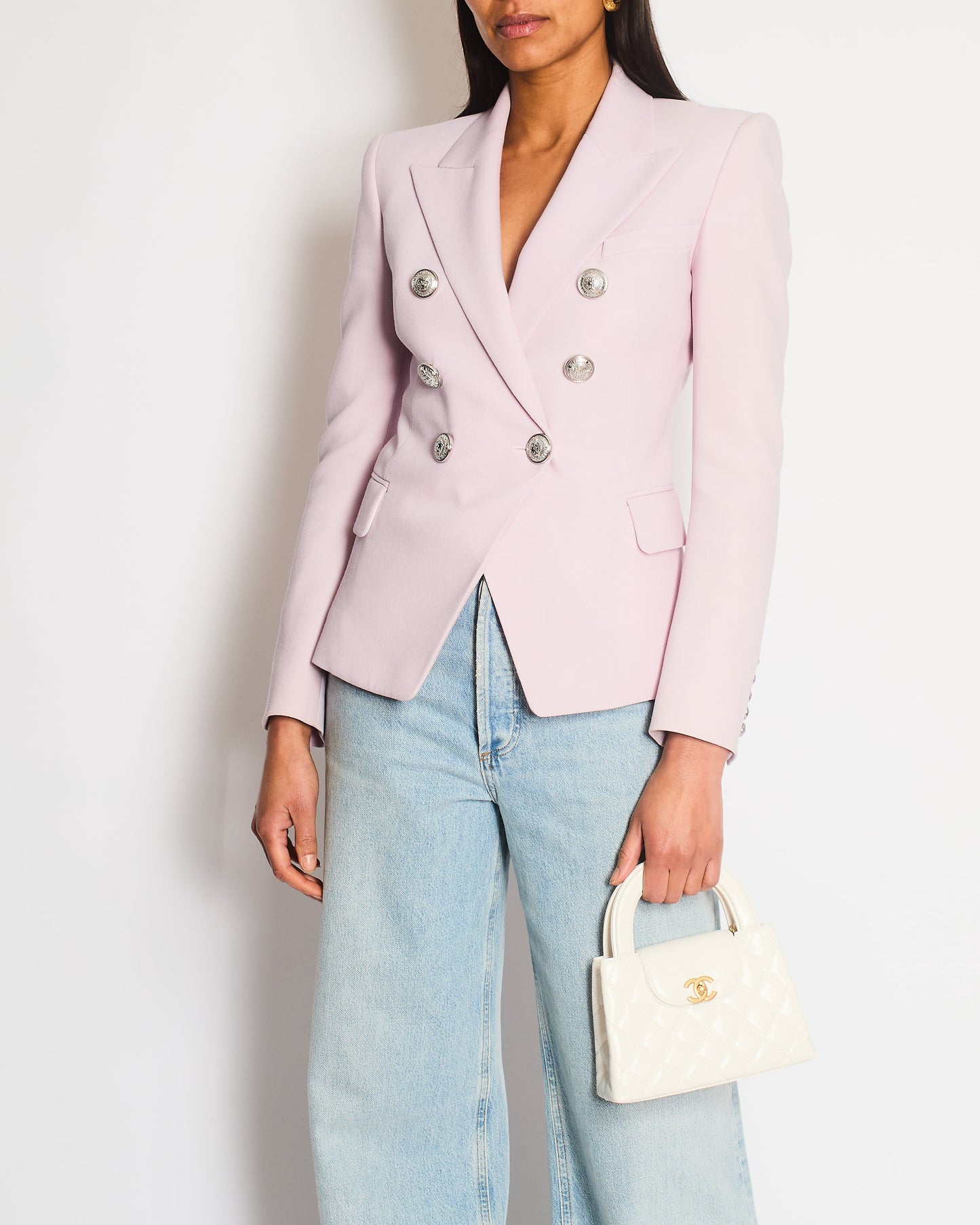 Balmain Lilac Wool Blazer Jacket with Silver Buttons Size FR 34 (UK 6)