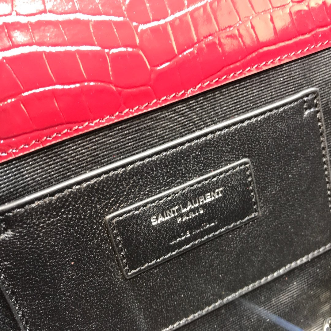 YSSL Kate Medium Chain Bag With Tassel In Embossed Crocodile Burgundy For Women 9in/24cm YSL
