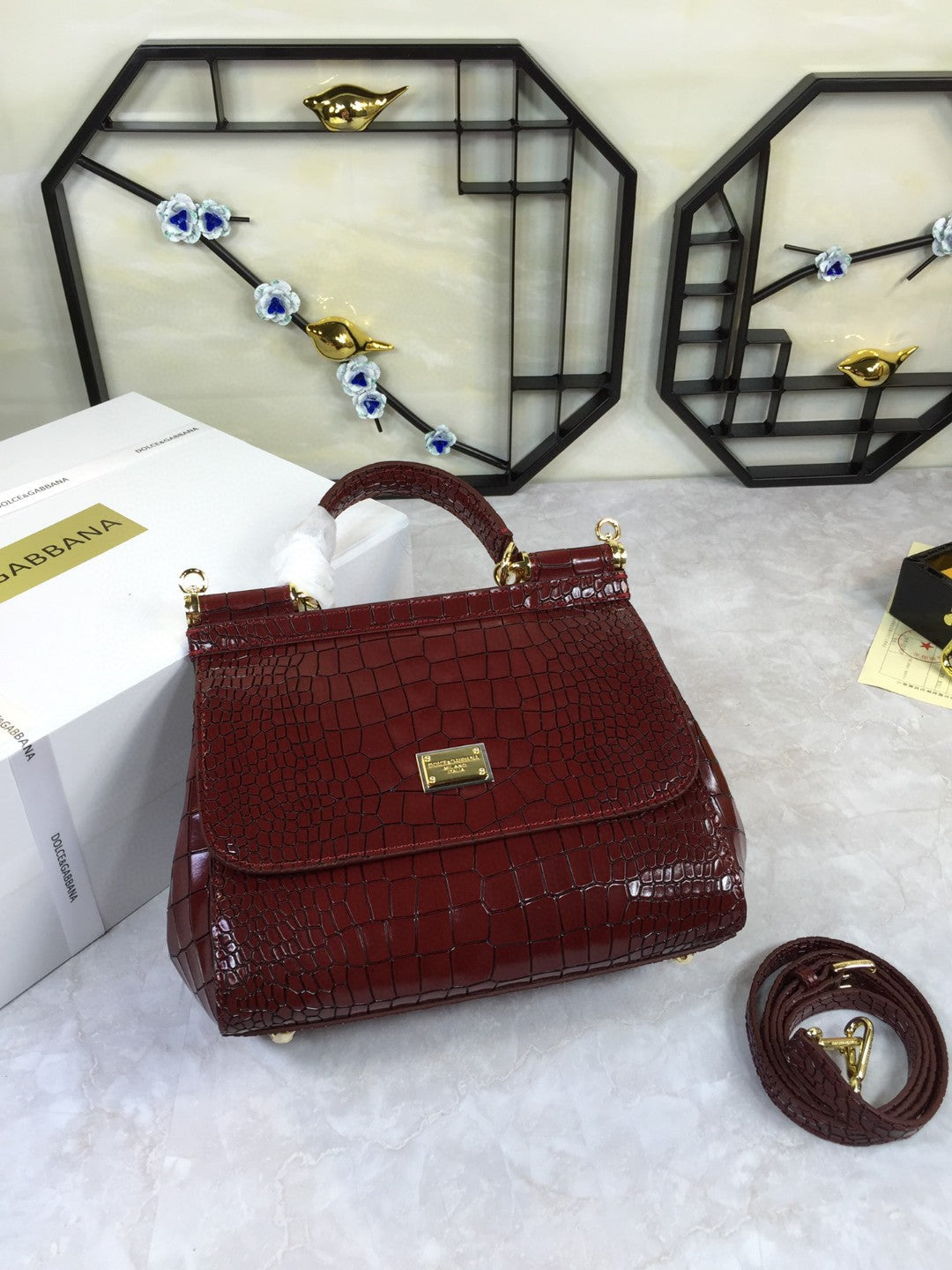Top Quality MeTop Qualityum Sicily Bag In Foiled CrocoTop Qualityle-Print Burgundy For Women 10.2in/26cm Top Quality