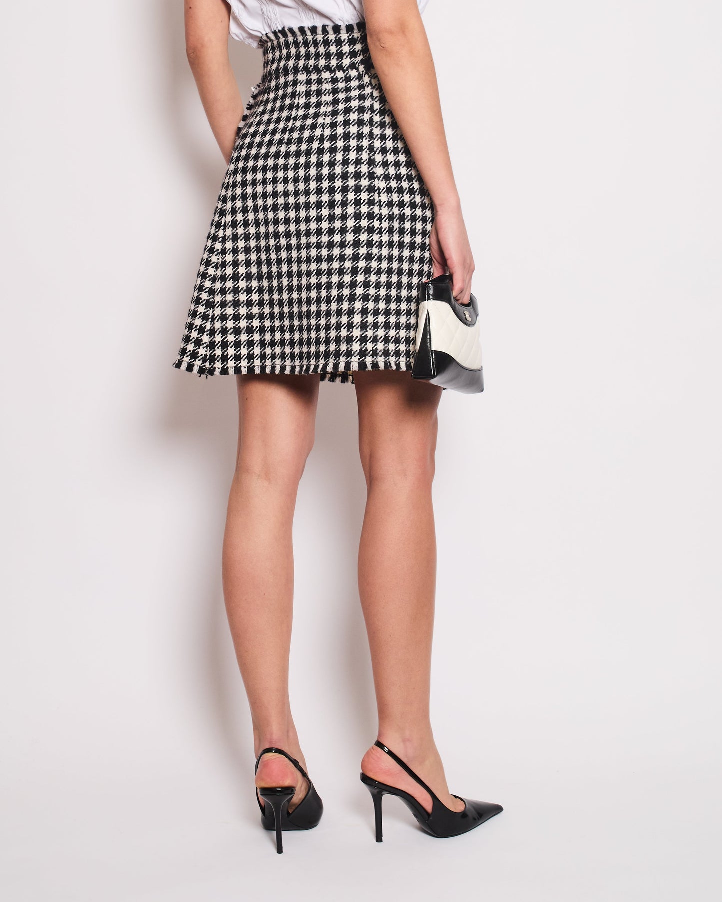 Dolce & Gabbana Black & White Wool Houndstooth Mini Skirt with Zebra AppliquŽ Size IT 38 (UK 6)