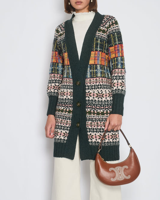 Chanel Green Metiers D'Art Paris-Edinburgh Long-Line Cardigan with Lion Button Detail Size FR 34 (UK 6)