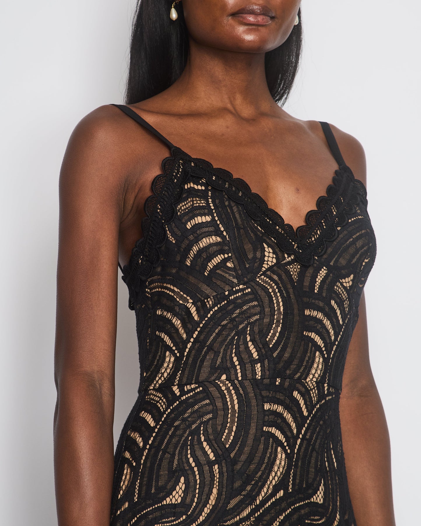 Elie Saab Black Strap Lace Maxi Dress with Fringe Trim Detail Size FR 40 (UK 12)