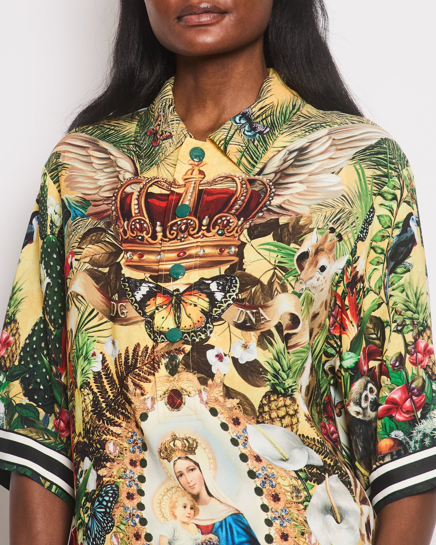Dolce & Gabbana Yellow & Green Floral Print Shirt with Matching Tro rs Set Size IT 38/IT 46 (UK 6/14)