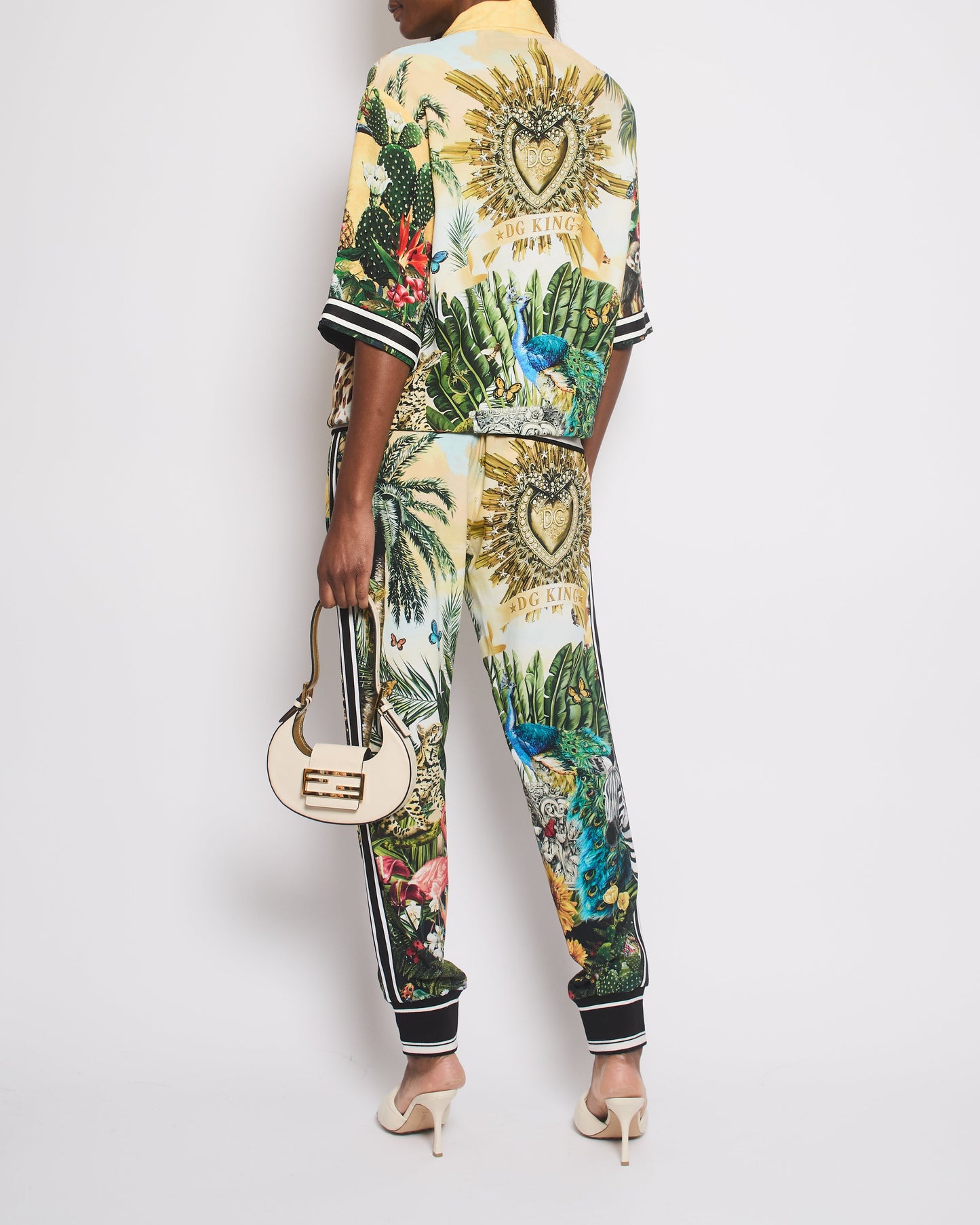 Dolce & Gabbana Yellow & Green Floral Print Shirt with Matching Tro rs Set Size IT 38/IT 46 (UK 6/14)
