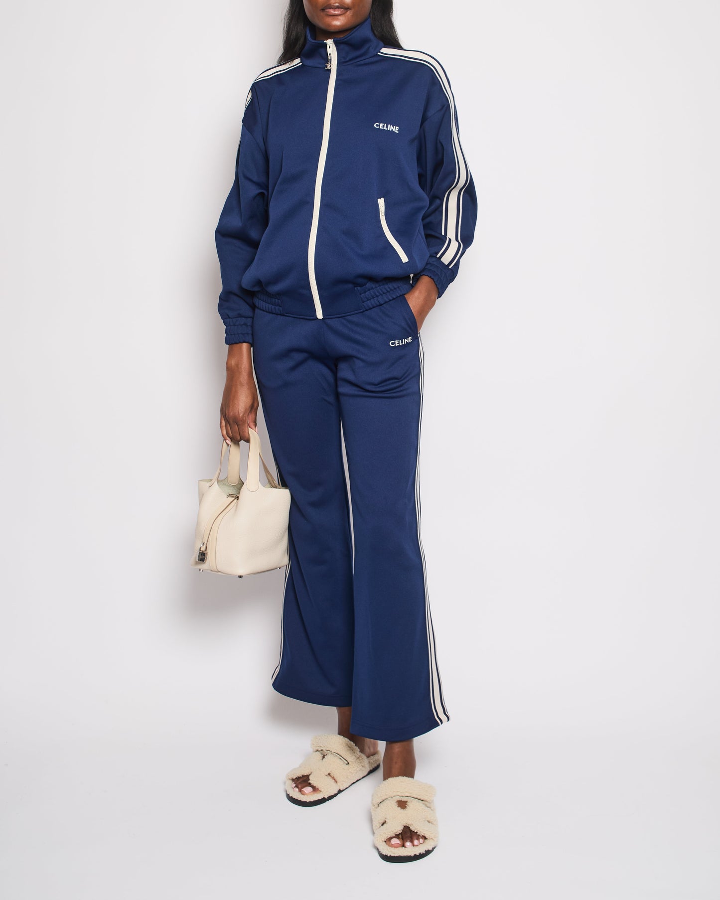 Celine Blue Two-Piece Tracksuit Set with Logo and Stripe Trim Size XS/S (UK 8/10) RRP 2100£