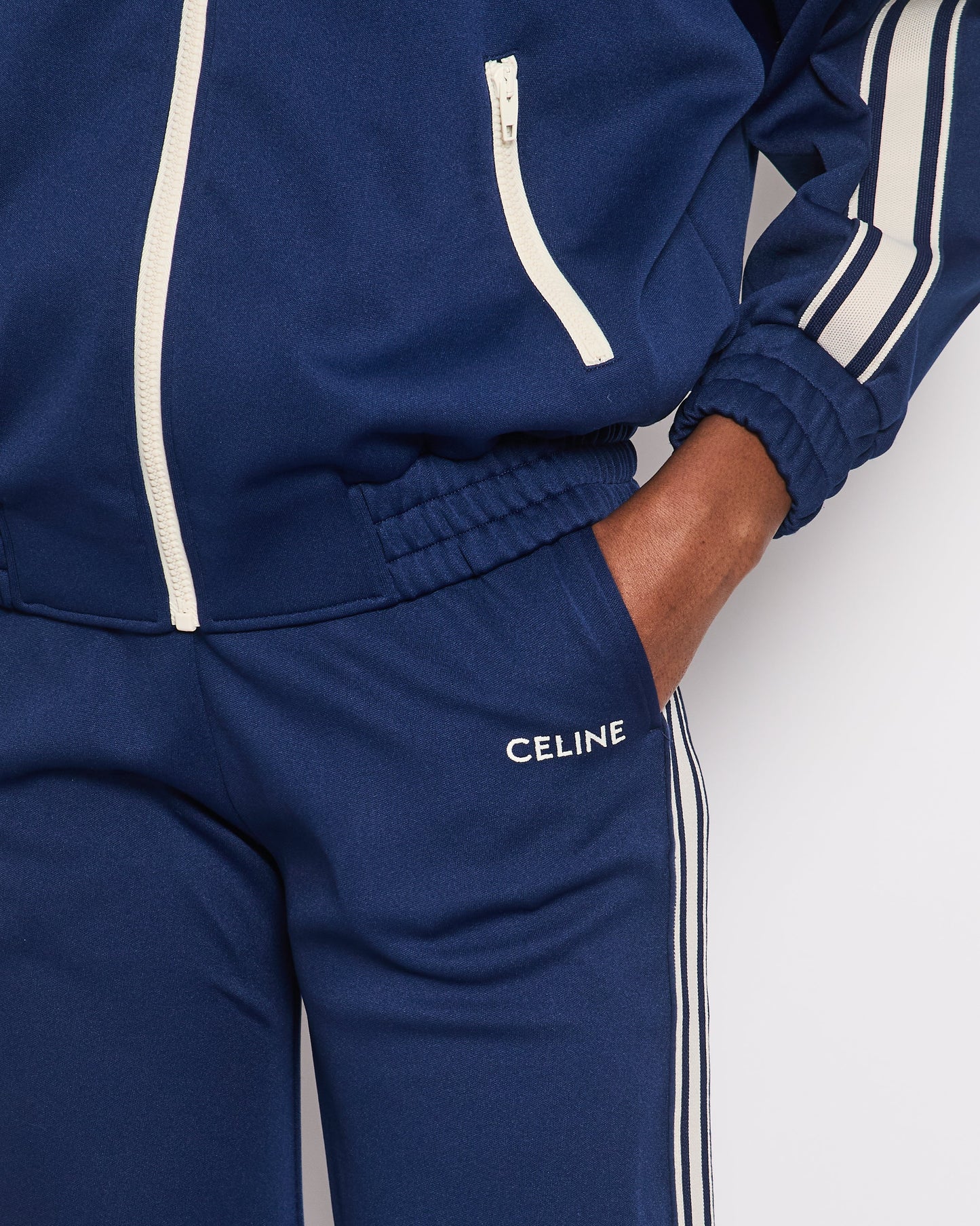 Celine Blue Two-Piece Tracksuit Set with Logo and Stripe Trim Size XS/S (UK 8/10) RRP 2100£
