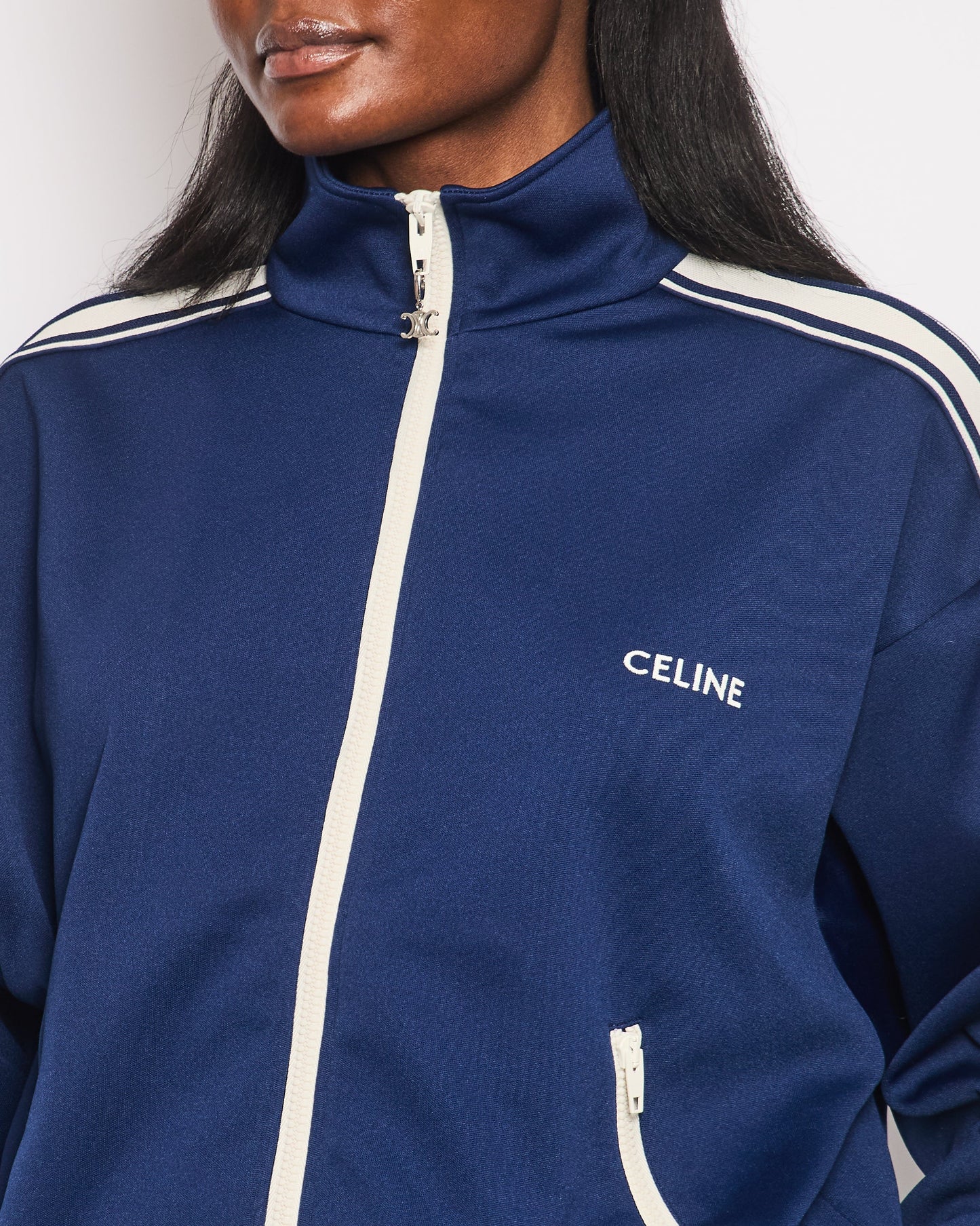 Celine Blue Two-Piece Tracksuit Set with Logo and Stripe Trim Size XS/S (UK 8/10) RRP 2100£