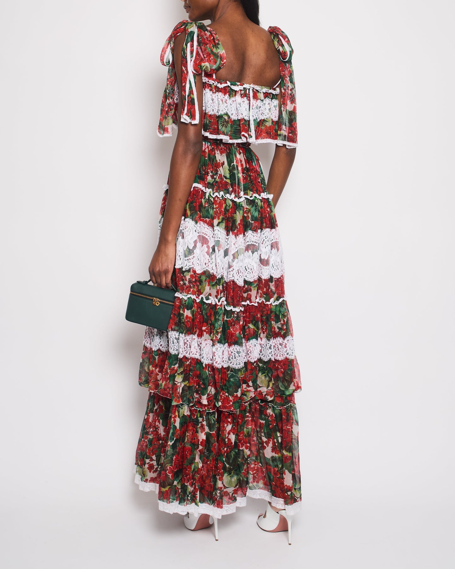 Dolce & Gabbana Red Maxi Floral Lace Tiered Dress Size IT 38 (UK 6)