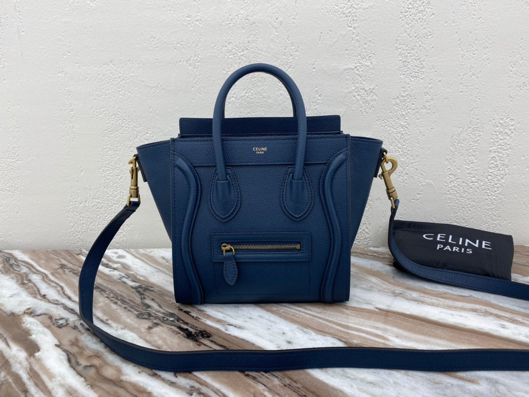 Top Quality Nano LuGucciage Bag In Drummed Dark Blue For Women 8in/20cm 