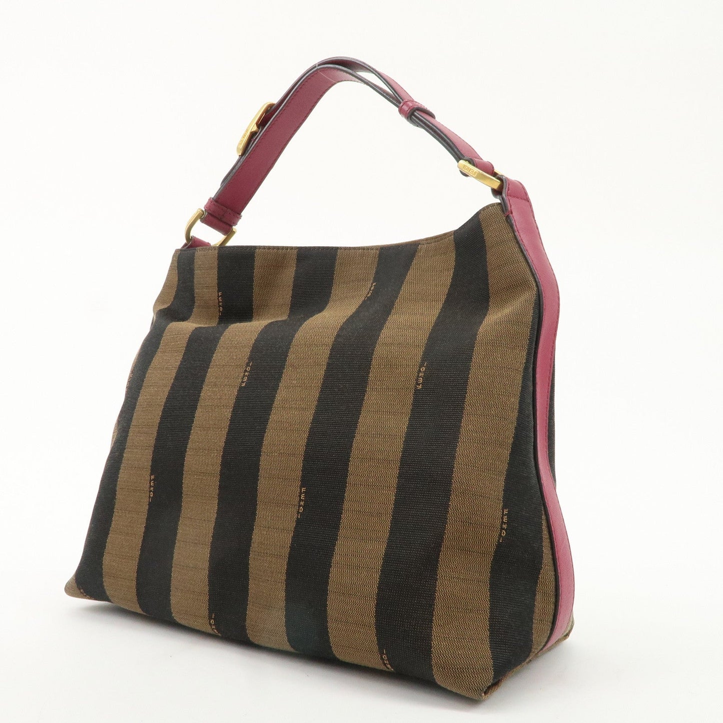 FENDI Pequin Canvas Leather Shoulder Bag Black Brown Pink 8BR669  d